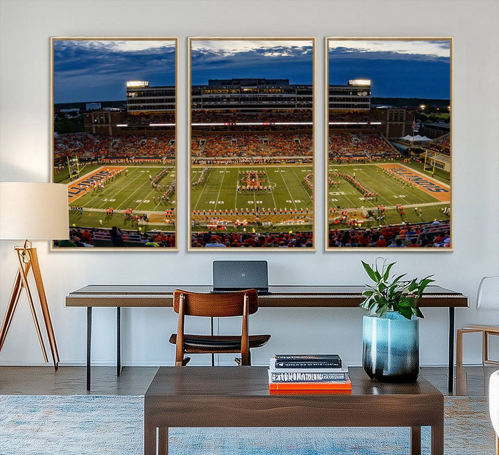 The University of Illinois band is depicted on a gallery-quality canvas wall art print.