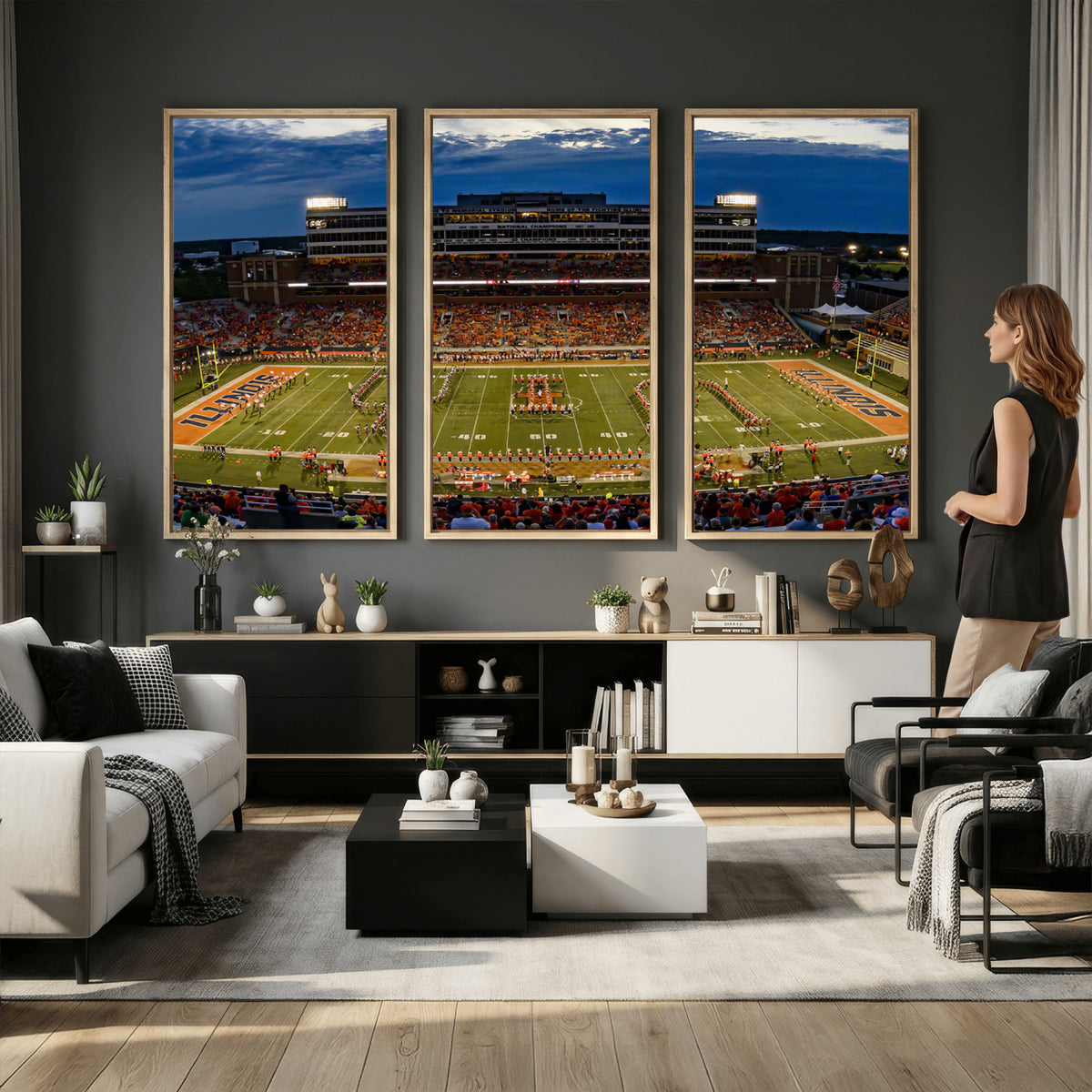 44513-MGV-CV-36X24 - University of Illinois Fighting Illini Football Team Print - Champaign Illinois Memorial Stadium