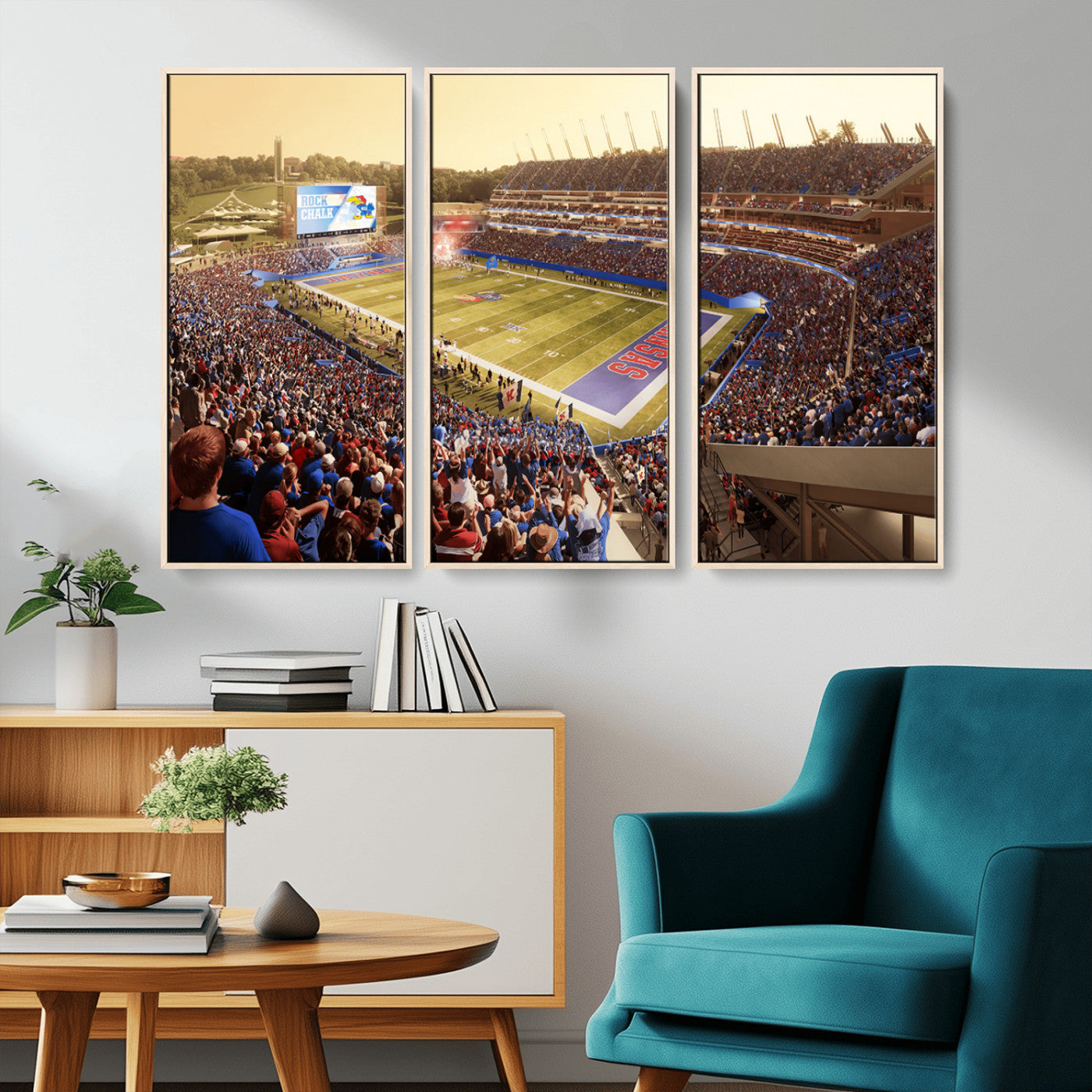 MGV-FC-48X32-3P - University of Kansas Jayhawks Football Team Print - Lawrence Kansas Memorial Stadium Wall Art Canvas