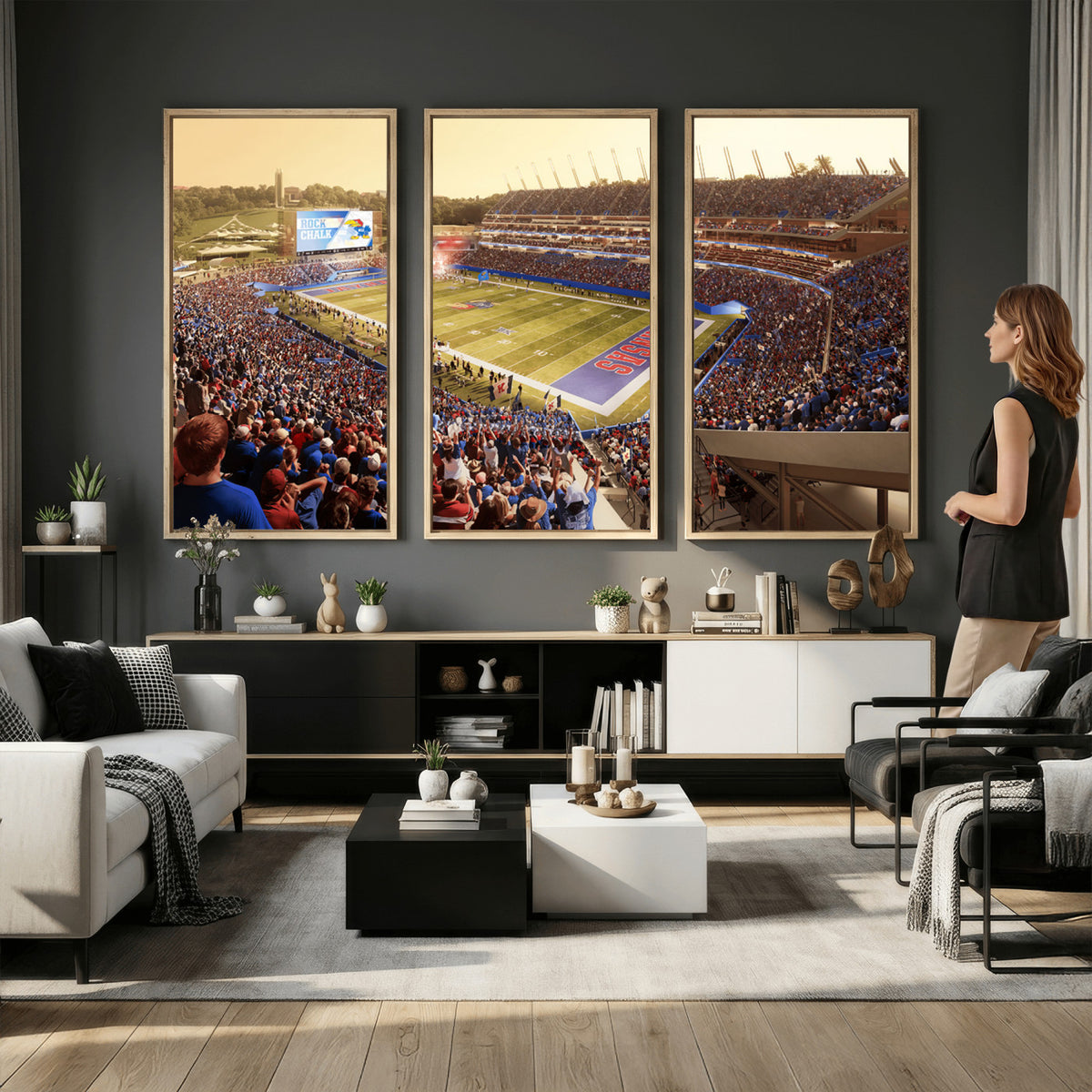 71731-MGV-CV-36X24 - University of Kansas Jayhawks Football Team Print - Lawrence Kansas Memorial Stadium Wall Art Canvas