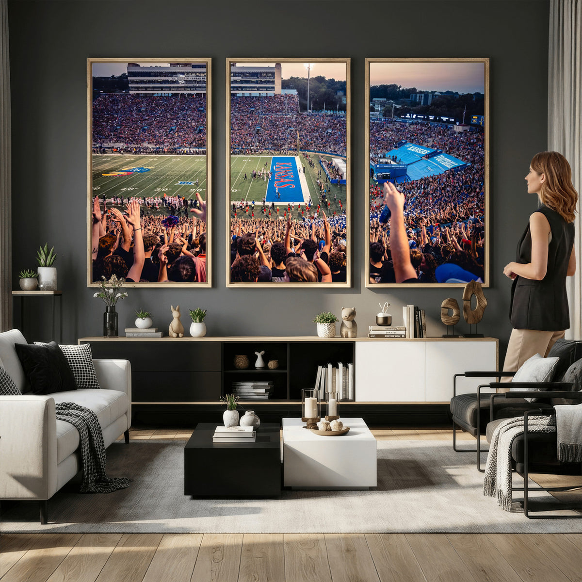 40169-MGV-CV-36X24 - University of Kansas Jayhawks Football Team Art Print - Lawrence Kansas Memorial Stadium Wall Art