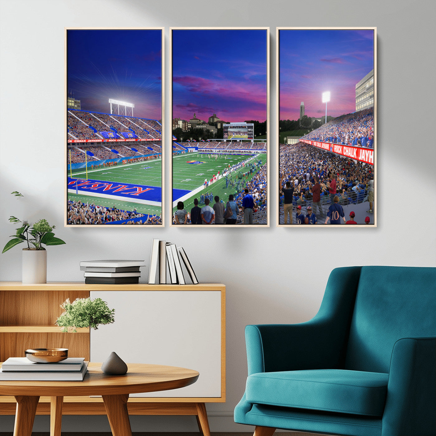 MGV-FC-48X32-3P - University of Kansas Jayhawks Football Team Print Canvas- Lawrence Kansas Memorial Stadium Wall Art