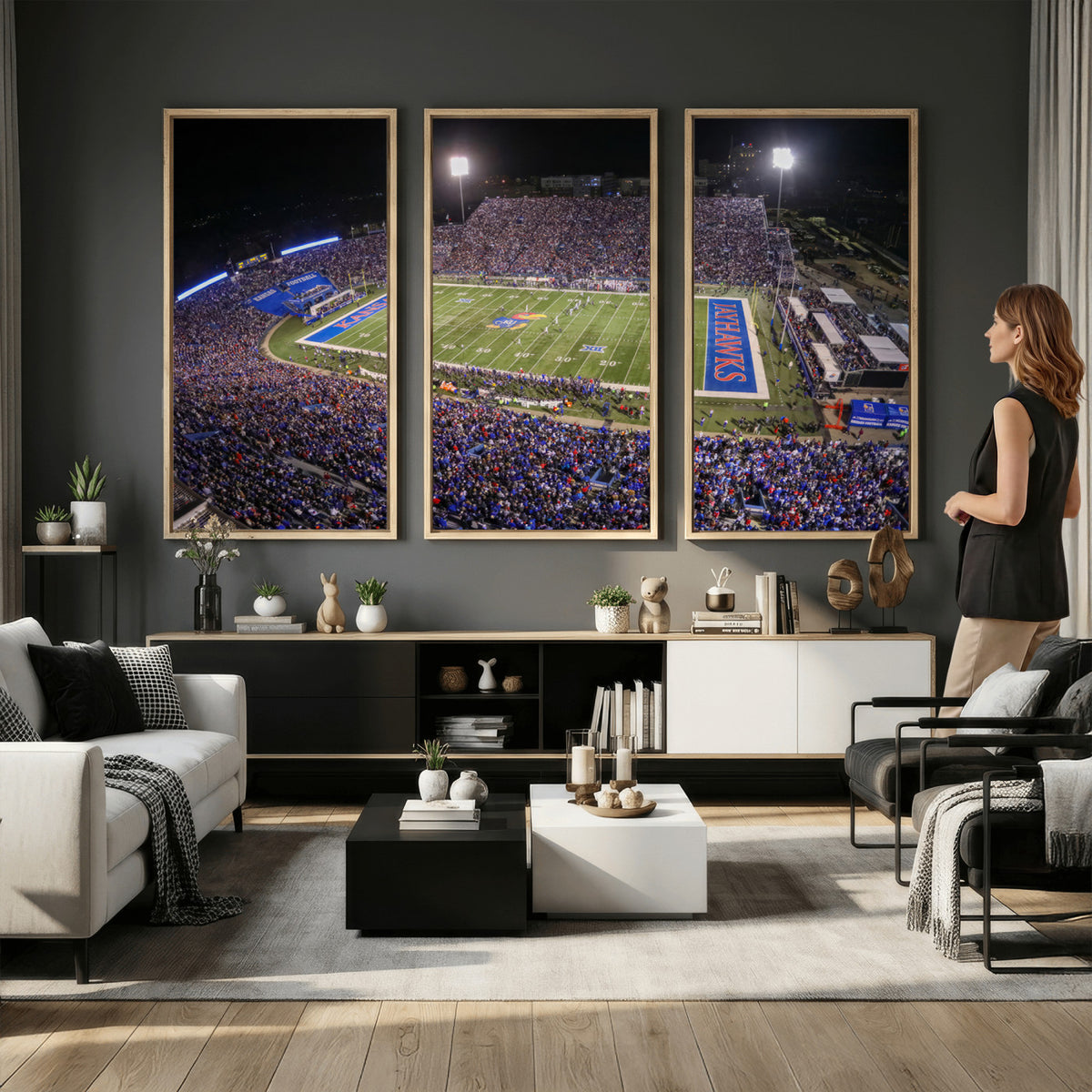 69760-MGV-CV-36X24 - University of Kansas Jayhawks Football Team Print - Lawrence Kansas Memorial Stadium Wall Art Canvas