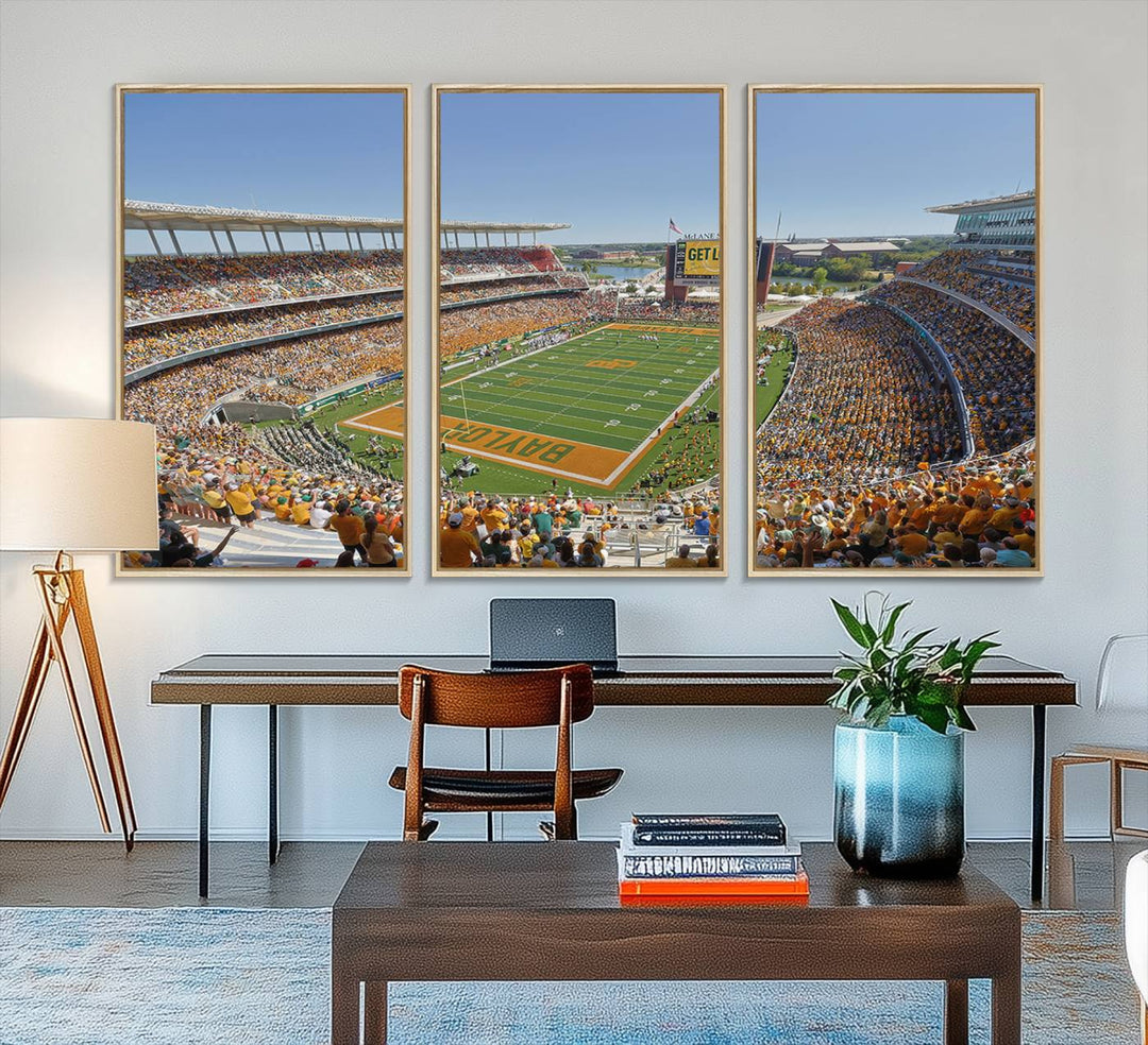 A high-res canvas captures a panoramic view of Waco McLane Stadium.