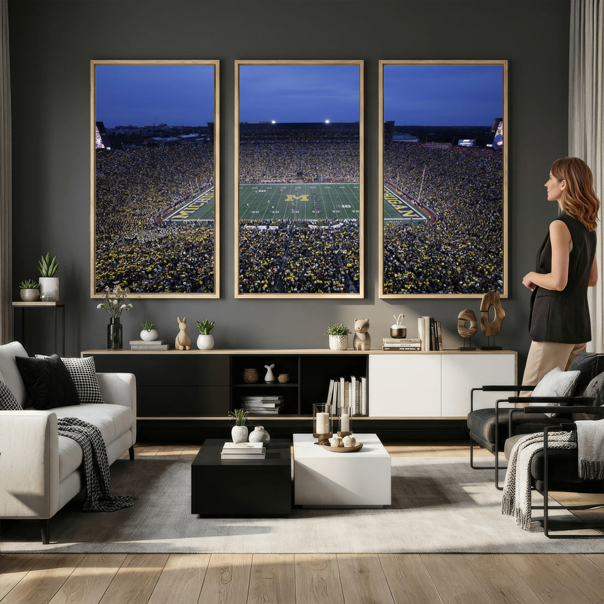 34202-MGV-CV-36X24 - University of Michigan Wolverines Football Team Print - Ann Arbor Michigan Stadium Wall Art Canvas