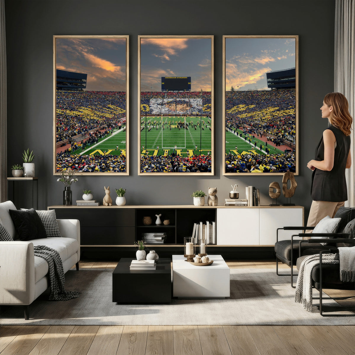 81843-MGV-CV-36X24 - University of Michigan Wolverines Print Canvas, Football Team Print - Ann Arbor Michigan Stadium
