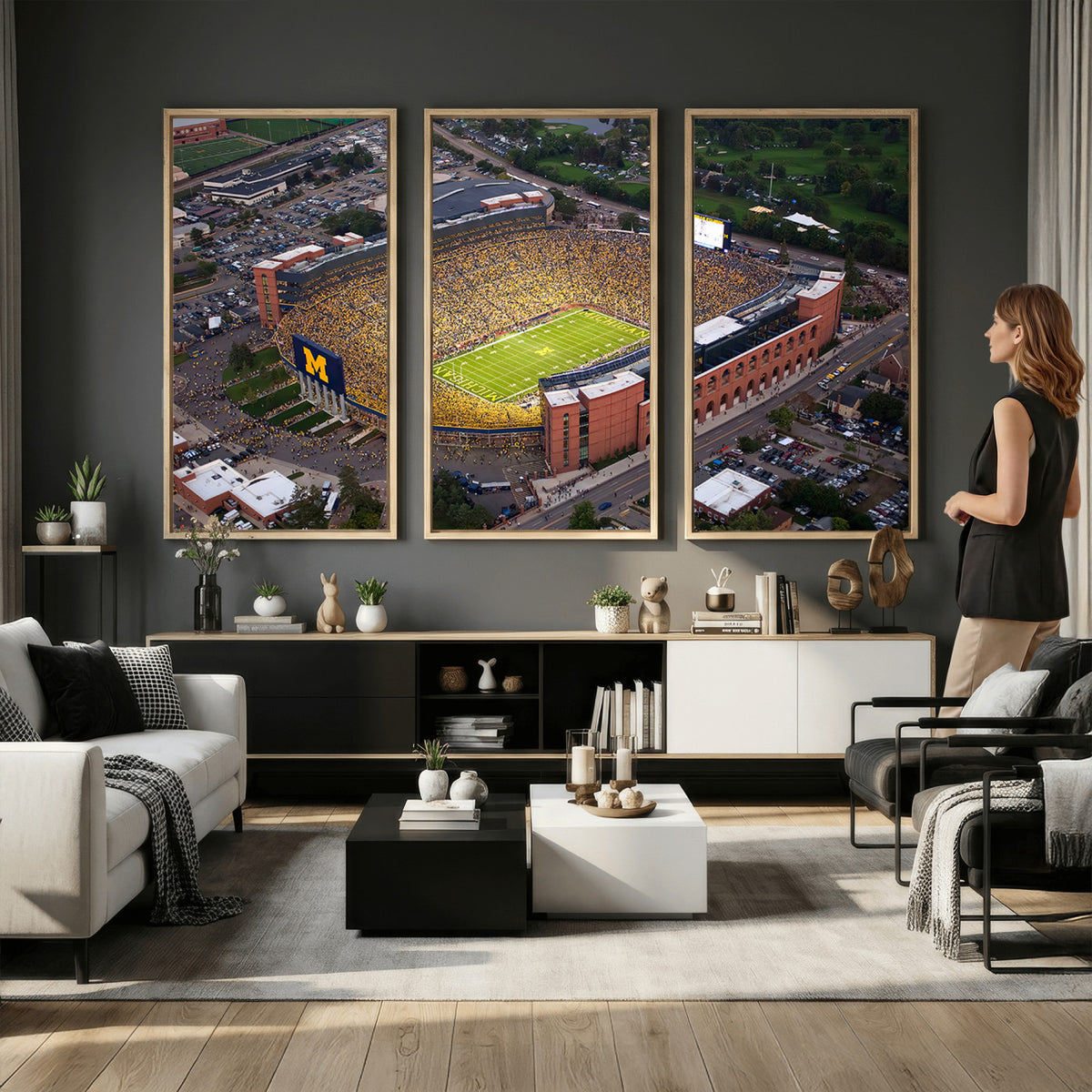95248-PAN-FL-20X10 - University of Michigan Wolverines Football Team Print - Ann Arbor Michigan Stadium Wall Art Canvas