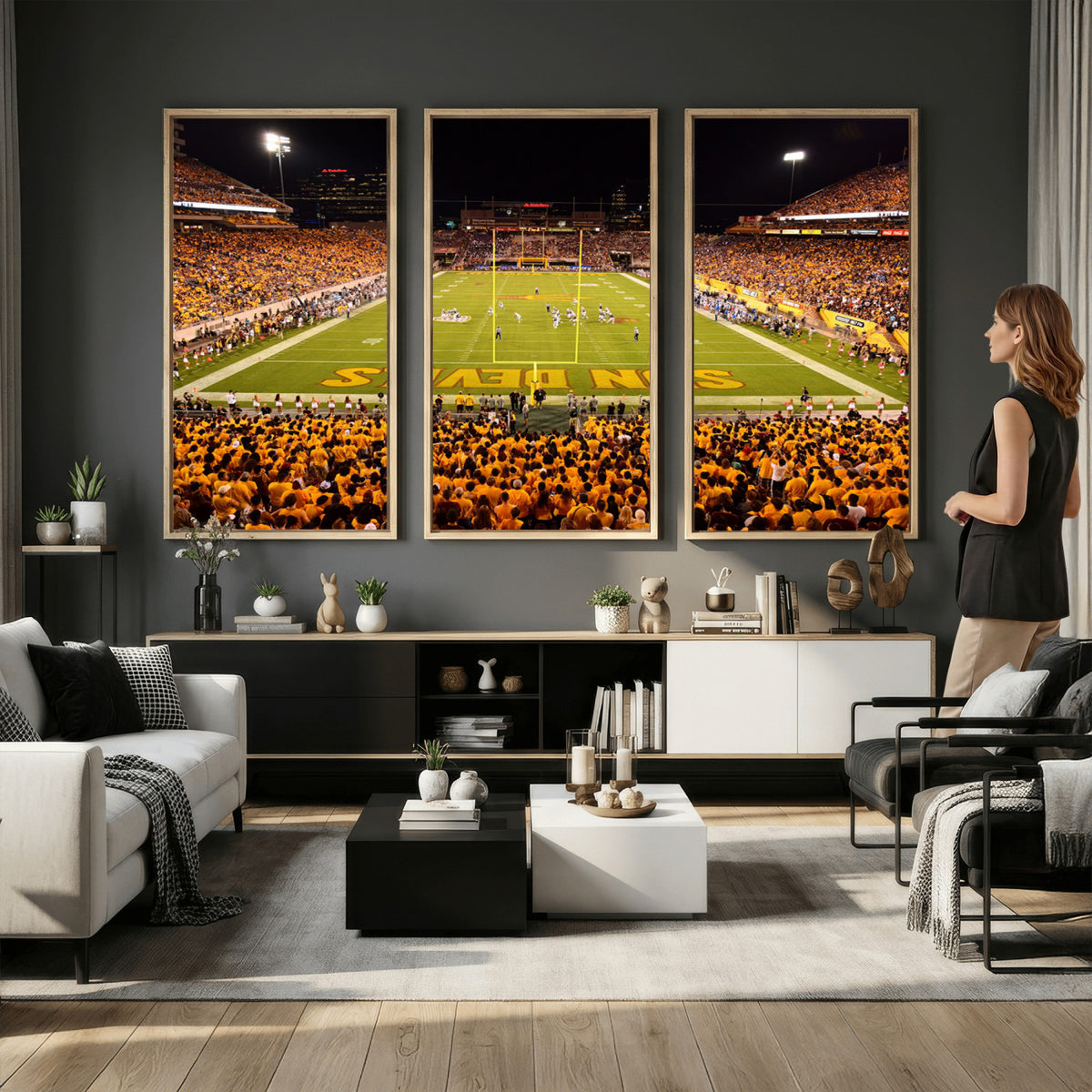 21588-MGV-CV-36X24 - ASU Sun Devils Football Team Print - Phoenix Mountain America Stadium Wall Art Canvas Print