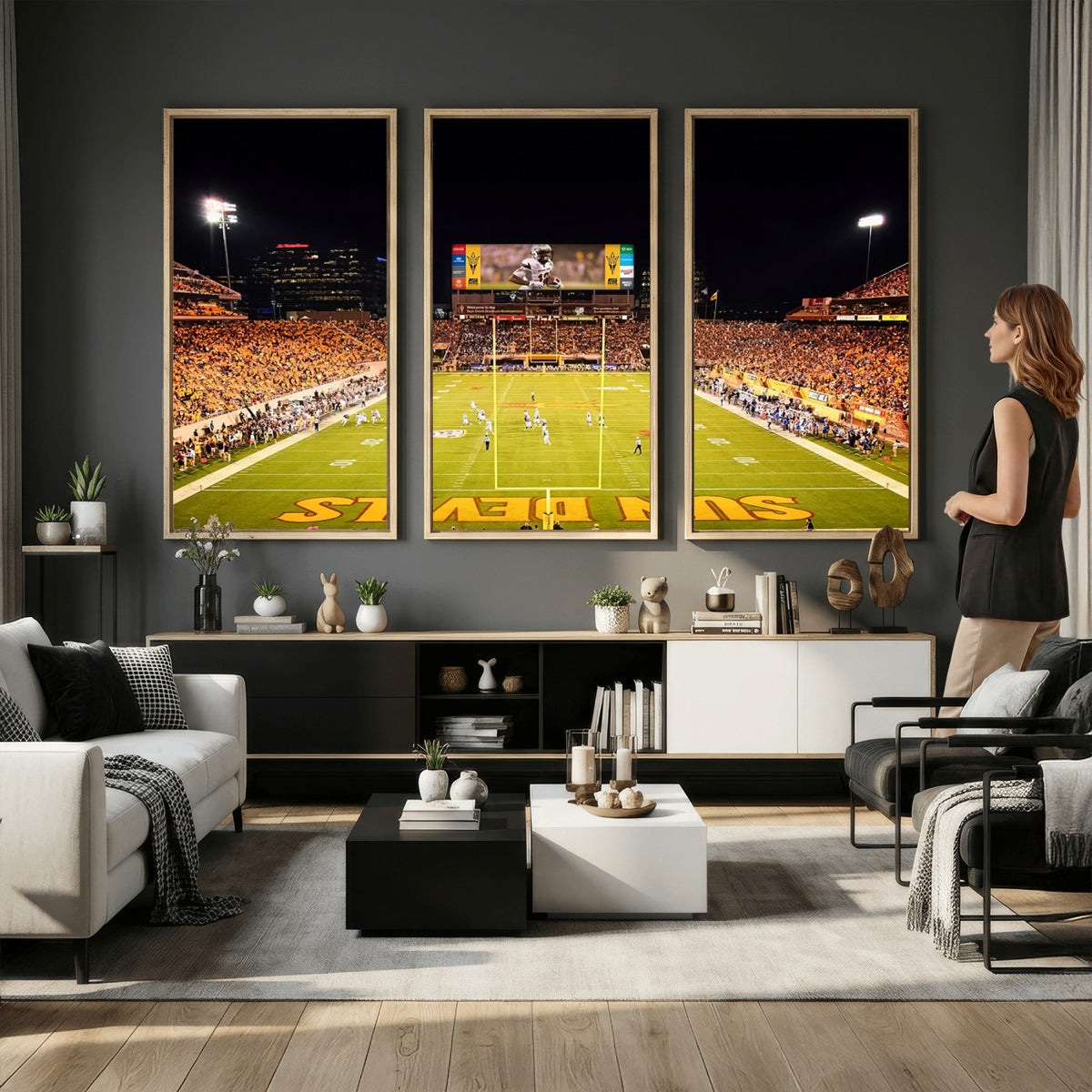 87612-MGV-CV-36X24 - ASU Sun Devils Football Team Print - Phoenix Mountain America Stadium Canvas Print