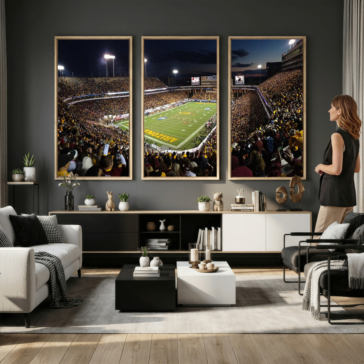 75716-MGV-CV-36X24 - ASU Sun Devils Football Team Print Canvas - Phoenix Mountain America Stadium Wall Art Canvas Print
