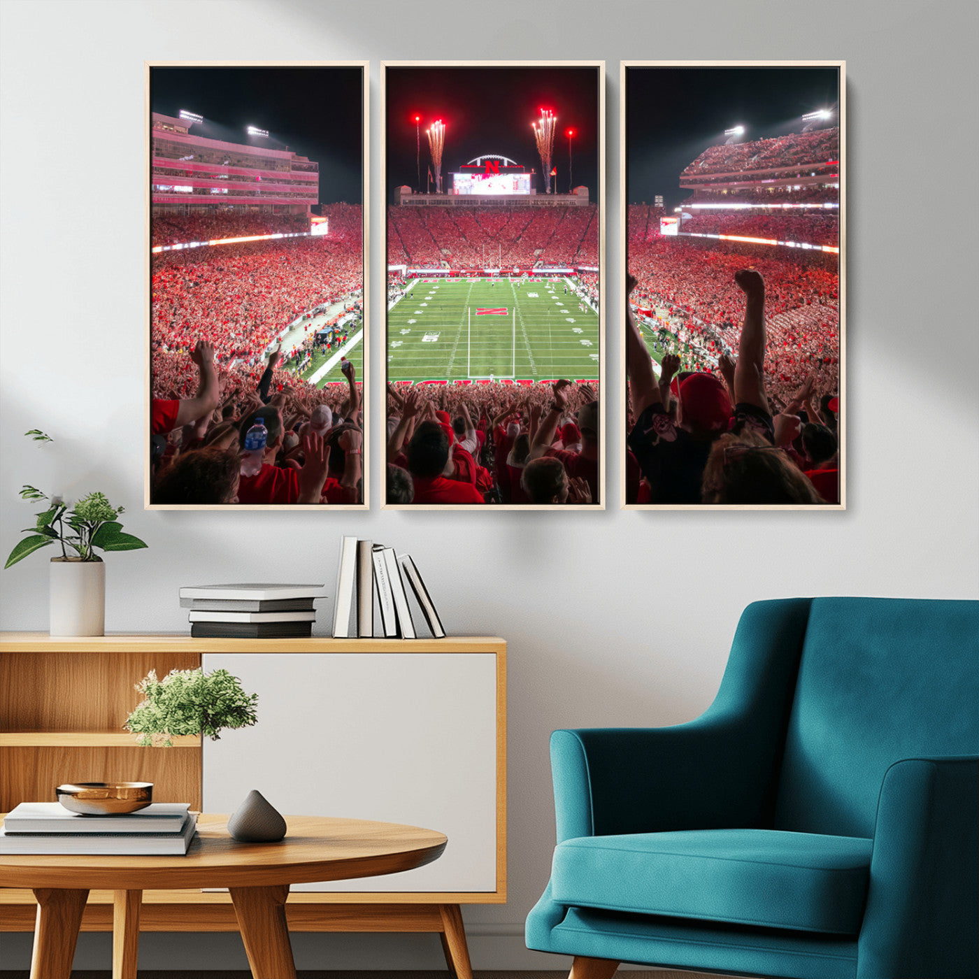 MGV-FC-48X32-3P - University of Nebraska Cornhuskers Football Team Print - Lincoln Memorial Stadium Wall Art Canvas