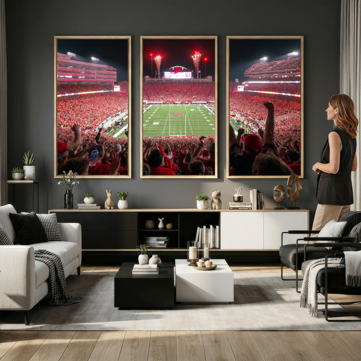 43351-MGV-CV-36X24 - University of Nebraska Cornhuskers Football Team Print - Lincoln Memorial Stadium Wall Art Canvas
