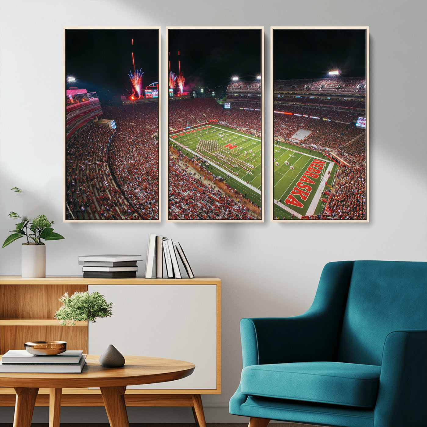 MGV-FC-48X32-3P - University of Nebraska Cornhuskers Football Team Print - Lincoln Memorial Stadium Wall Art Canvas