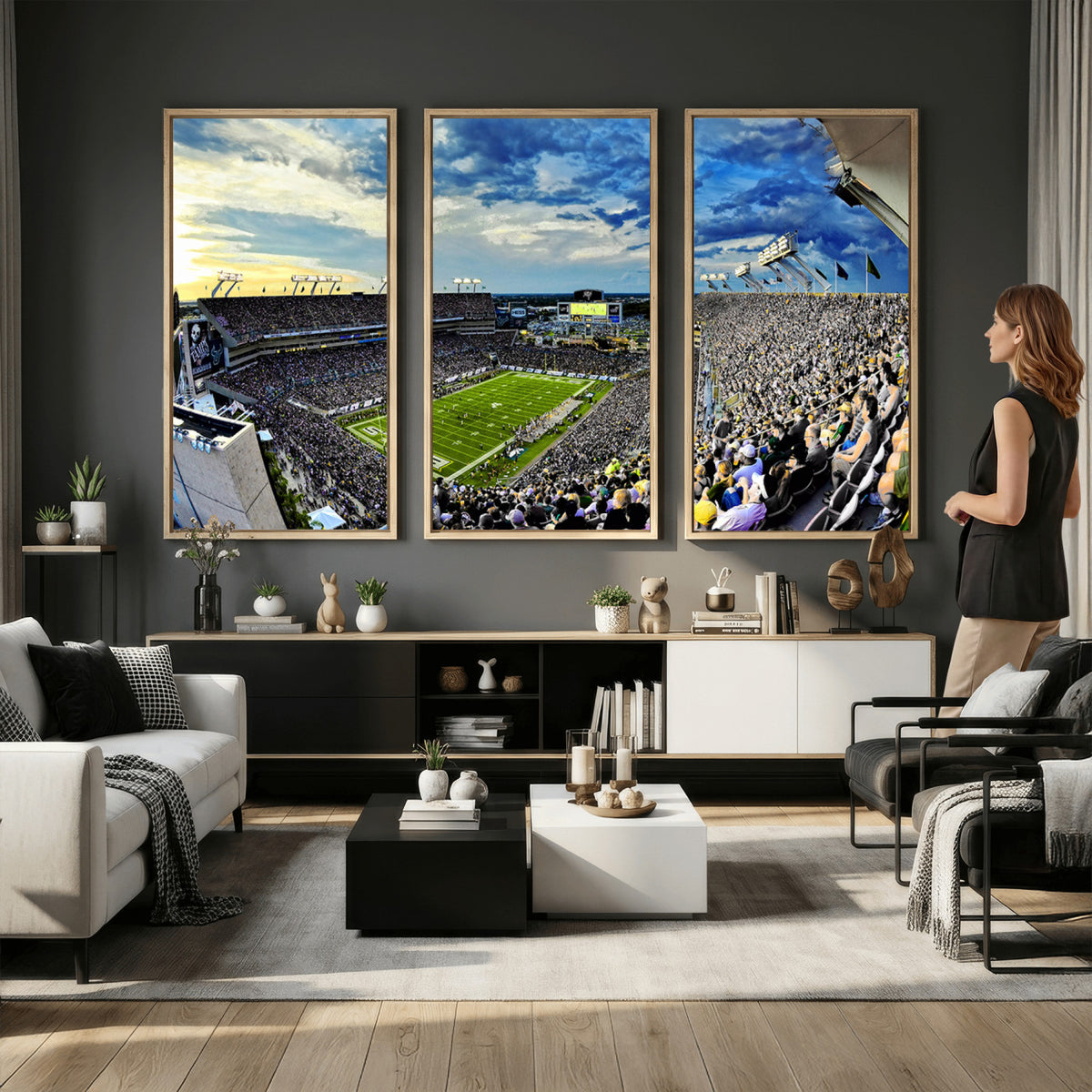 23788-MGV-CV-36X24 - Framed USF Bulls Football Team Print - Tampa Raymond James Stadium Wall Art Canvas Print