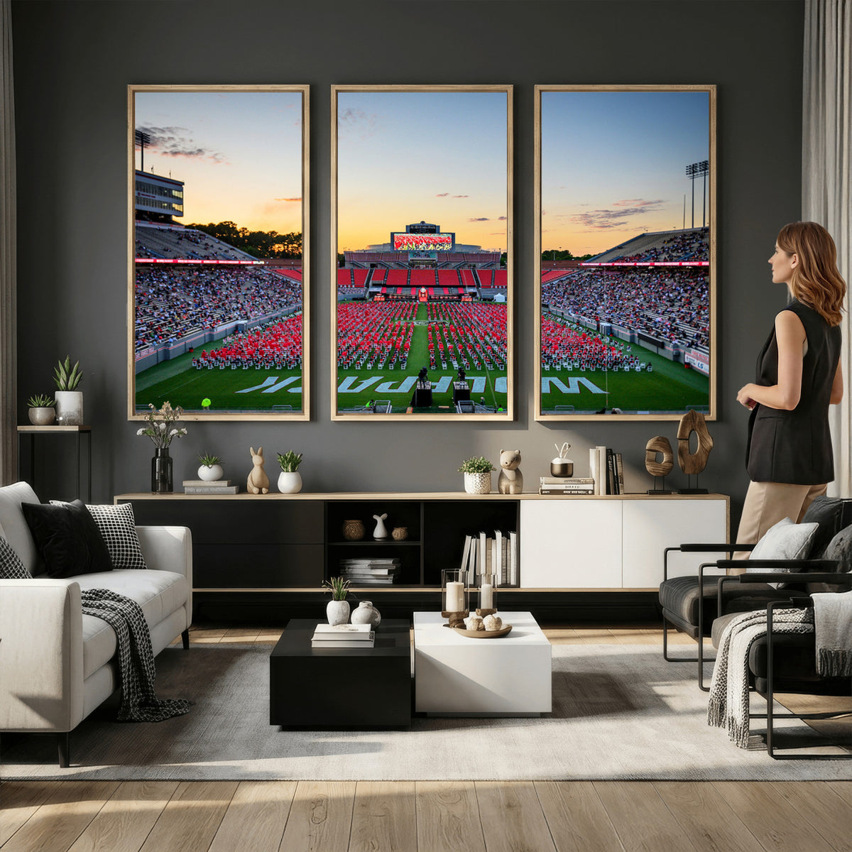 35266-MGV-CV-36X24 - NC State Wolfpack Football Team Print Wall Art - Raleigh Carter-Finley Stadium Wall Art Canvas Print