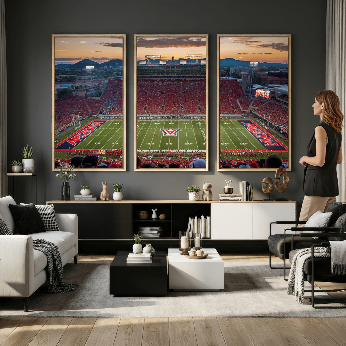 99722-MGV-CV-36X24 - Framed Arizona Wildcats Football Team Print - Tucson Arizona Stadium Wall Art Canvas Print