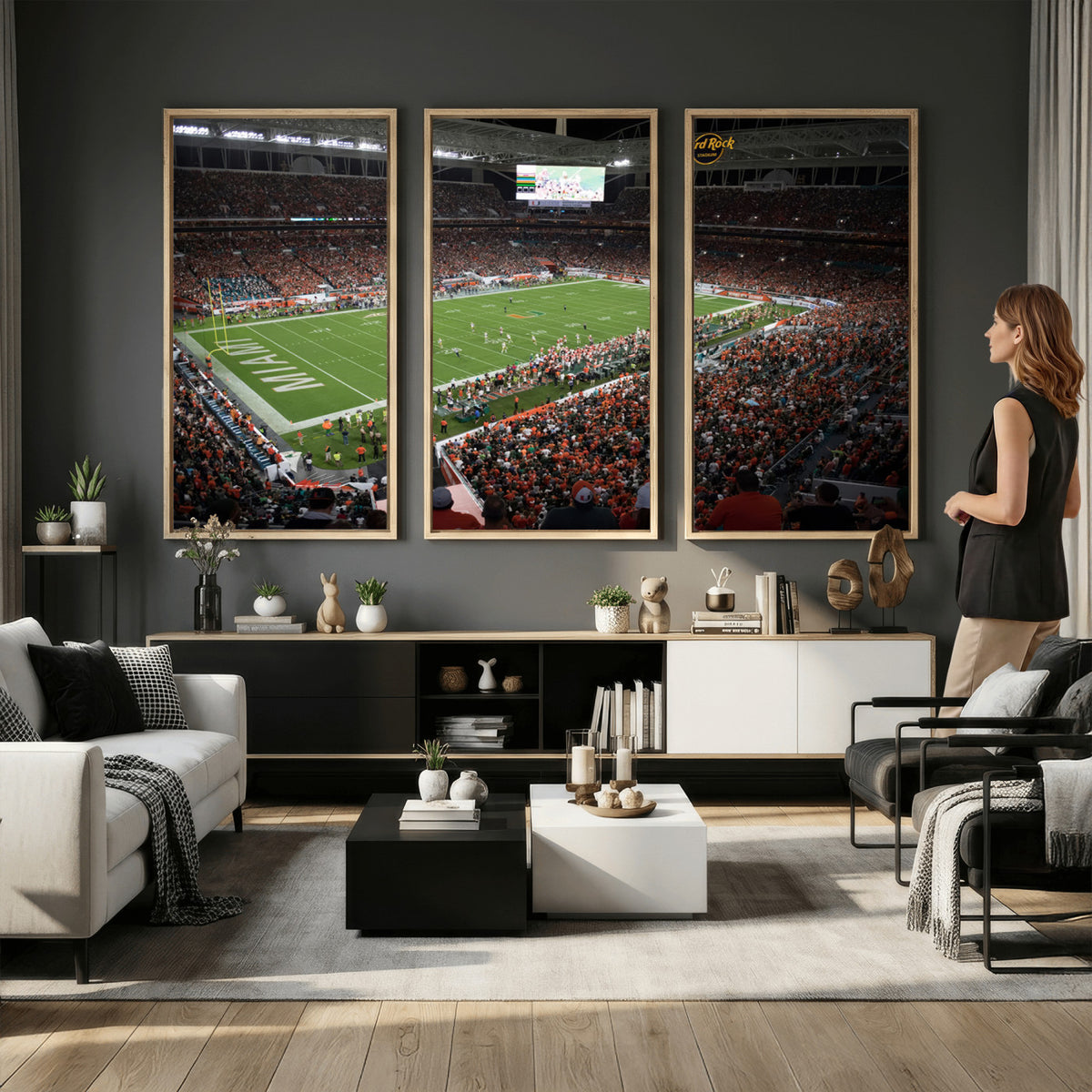 33698-PAN-FL-20X10 - Miami Hurricanes Football Team Print Canvas- Miami Hard Rock Stadium Wall Art Canvas Print