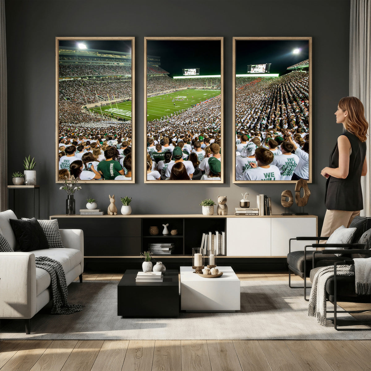 30457-PAN-FL-20X10 - Michigan State Spartans Football Canvas Print - East Lansing Spartan Stadium Wall Art Canvas Print