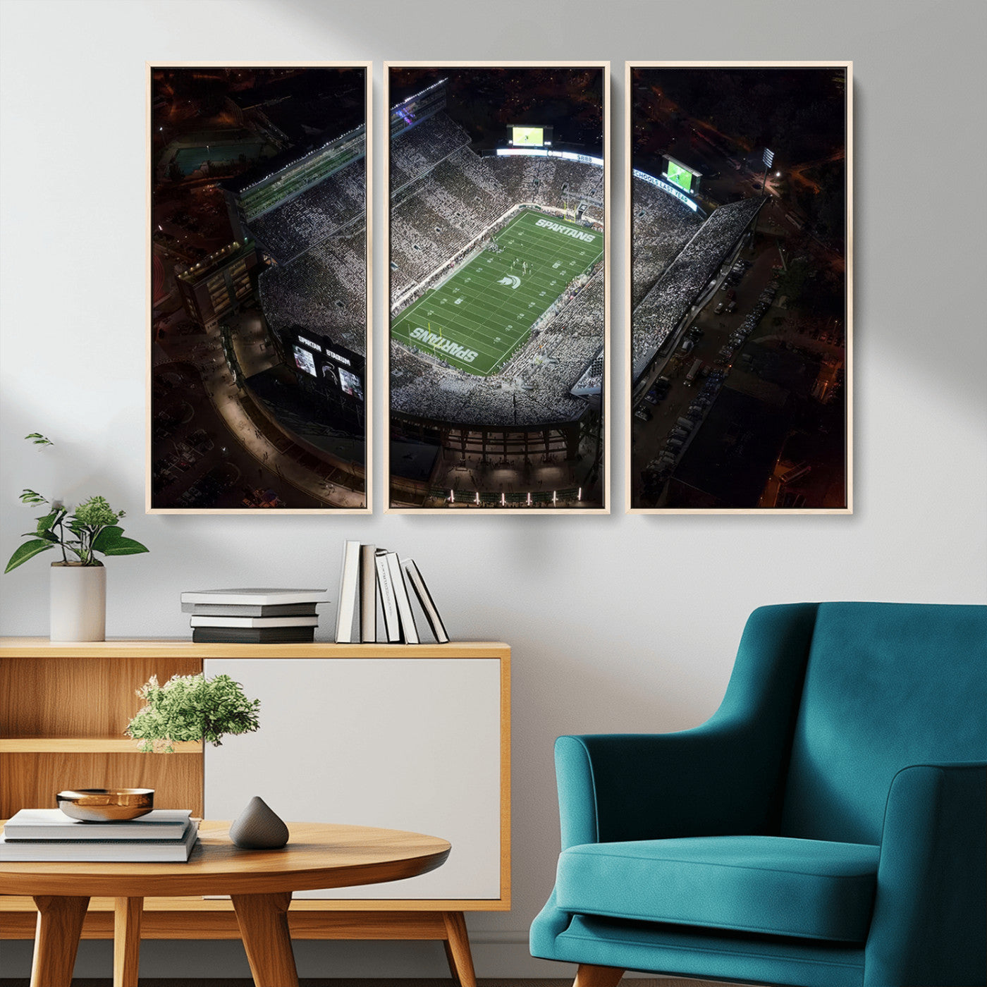 MGV-FC-48X32-3P - Michigan State Spartans Football Team Print - East Lansing Spartan Stadium Print Wall Art