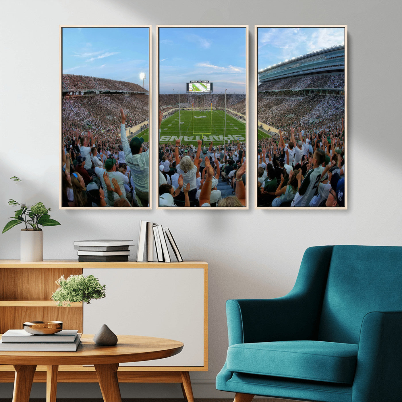 MGV-FC-48X32-3P - Michigan State Spartans Football Team Print - East Lansing Spartan Stadium Wall Art Canvas Print