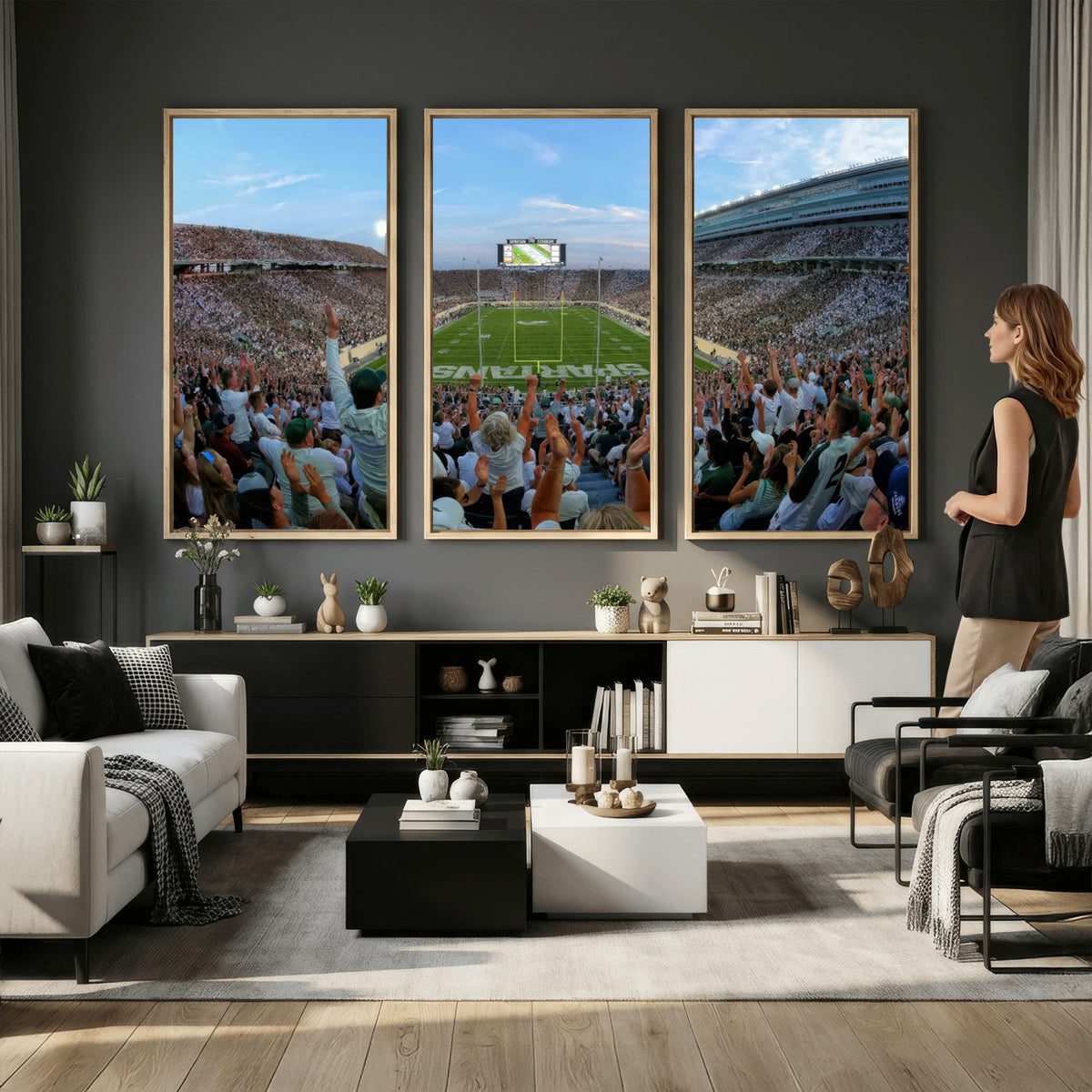 73105-PAN-FL-20X10 - Michigan State Spartans Football Team Art Print - East Lansing Spartan Stadium Wall Art Canvas Print