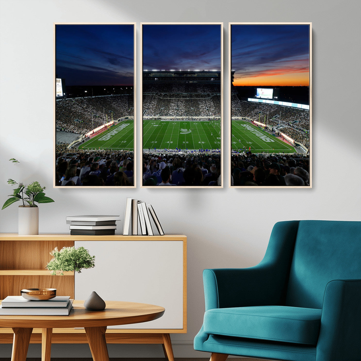 MGV-FC-48X32-3P - Michigan State Spartans Football Team Print - East Lansing Spartan Stadium Canvas Print