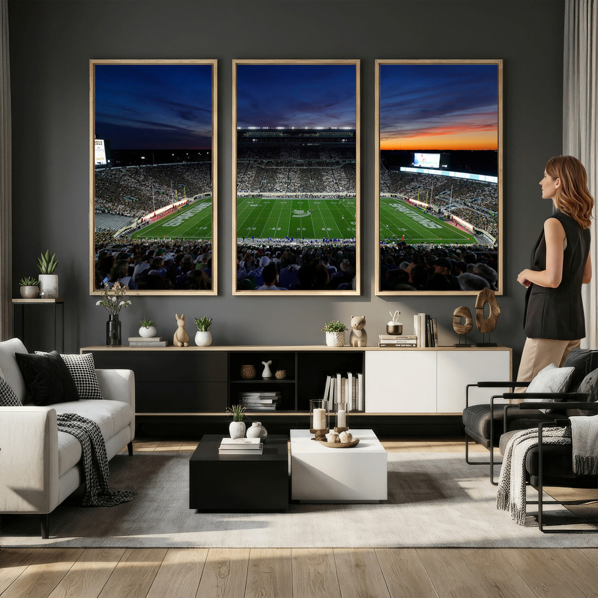 49074-PAN-FL-20X10 - Michigan State Spartans Football Team Print - East Lansing Spartan Stadium Canvas Print