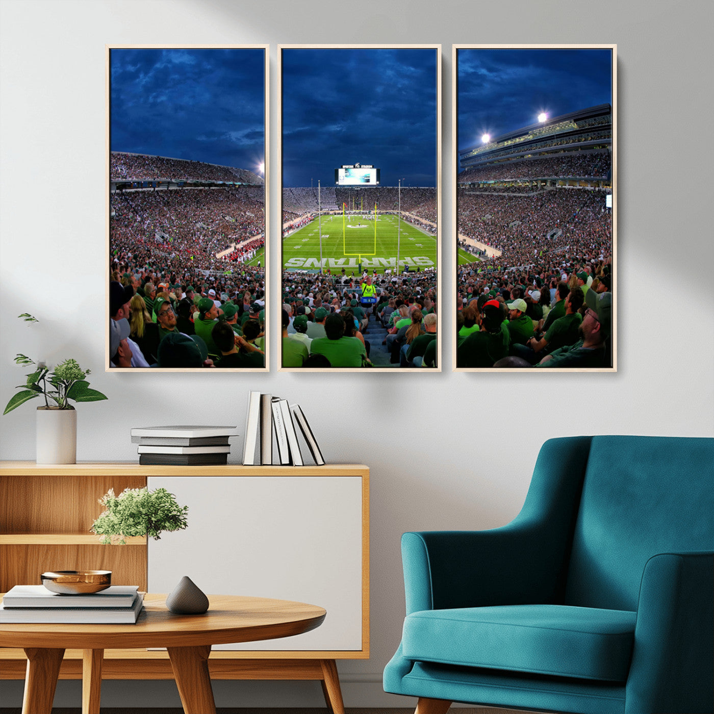 MGV-FC-48X32-3P - Michigan State Spartans Football Team Print - East Lansing Spartan Stadium Wall Art Canvas Print