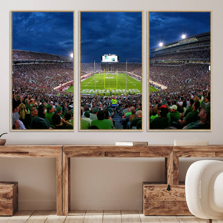 Michigan State Spartans Football Team Print - East Lansing Spartan Stadium Wall Art Canvas Print
