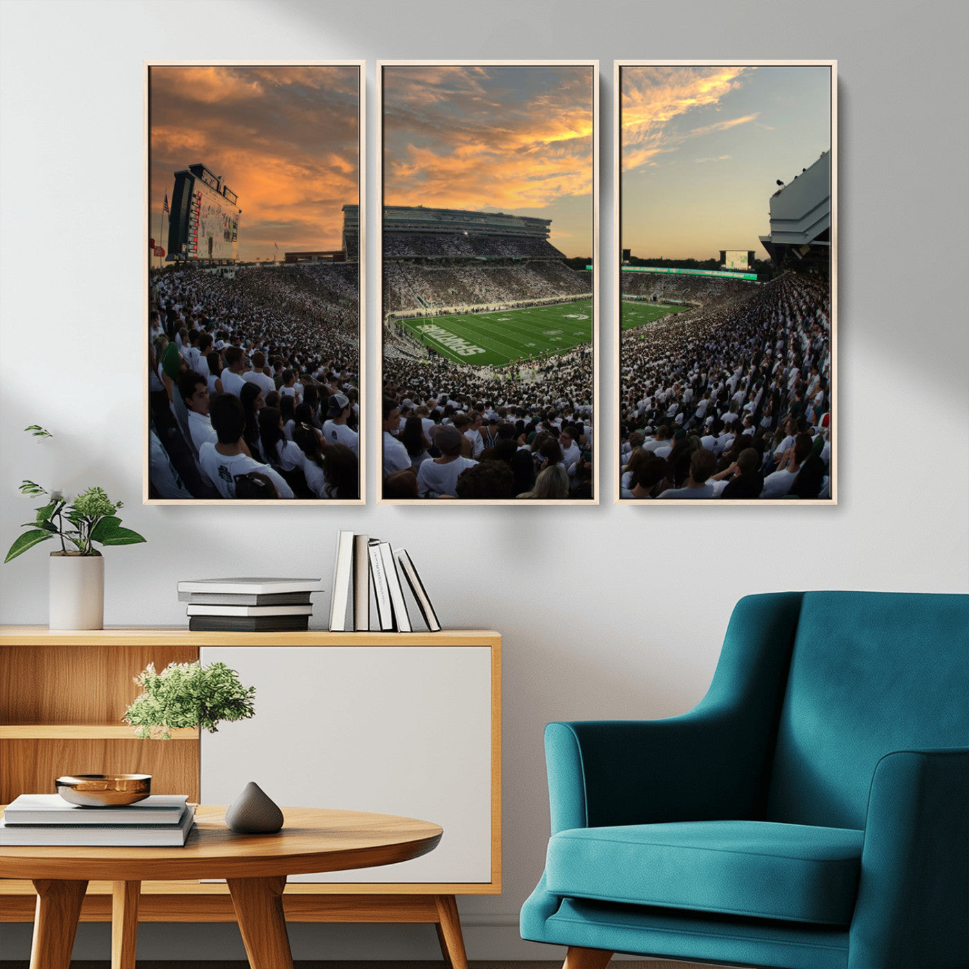 MGV-FC-48X32-3P - Michigan State Spartans Football Team Print - East Lansing Spartan Stadium Wall Art Canvas Print
