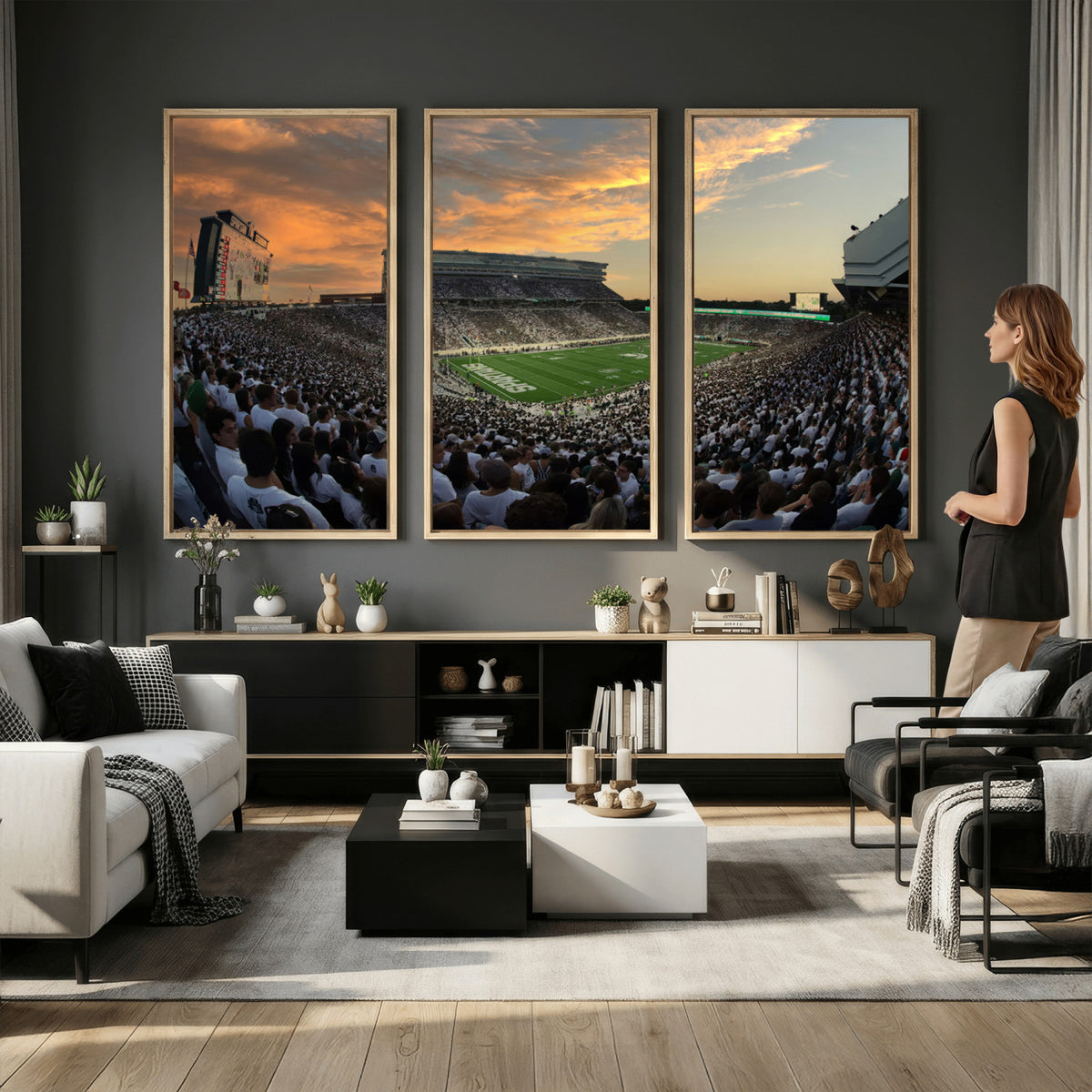 99155-PAN-FL-20X10 - Michigan State Spartans Football Team Print - East Lansing Spartan Stadium Wall Art Canvas Print
