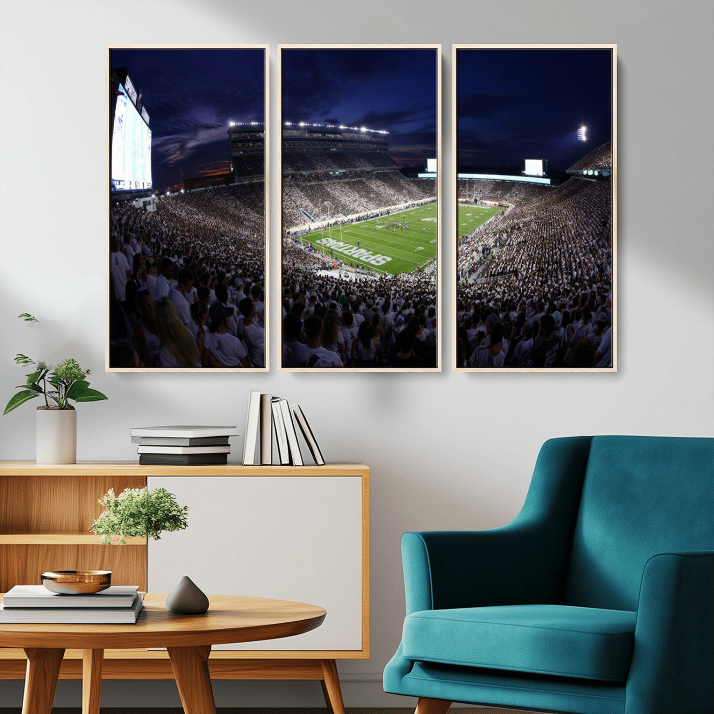 MGV-FC-48X32-3P - Michigan State Spartans Canvas, Framed Football Team Print - East Lansing Spartan Stadium Wall Art