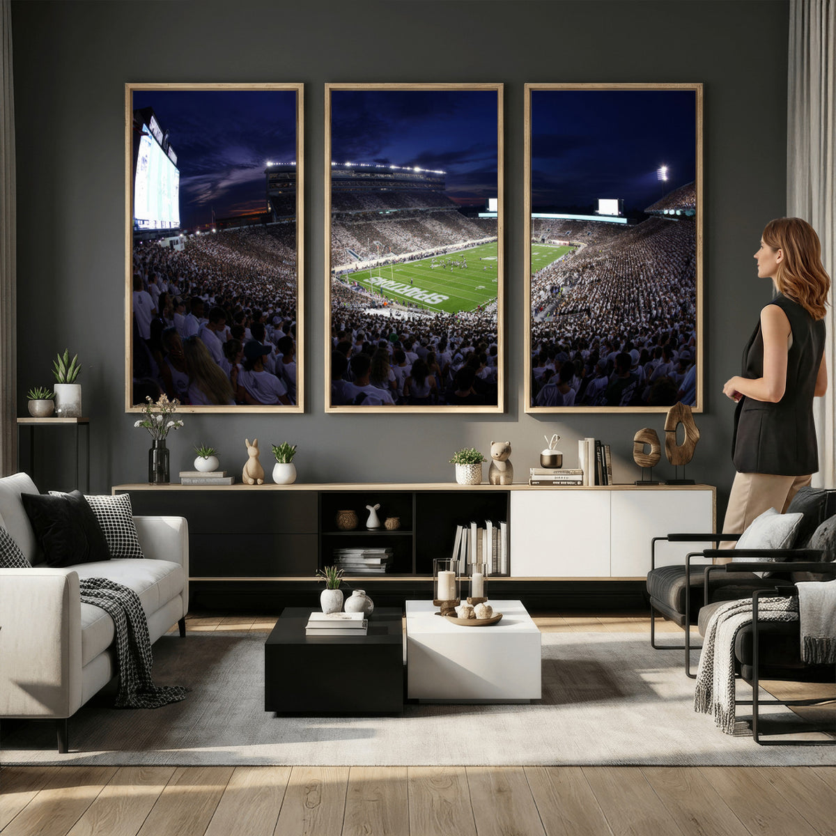 75193-PAN-FL-20X10 - Michigan State Spartans Canvas, Framed Football Team Print - East Lansing Spartan Stadium Wall Art