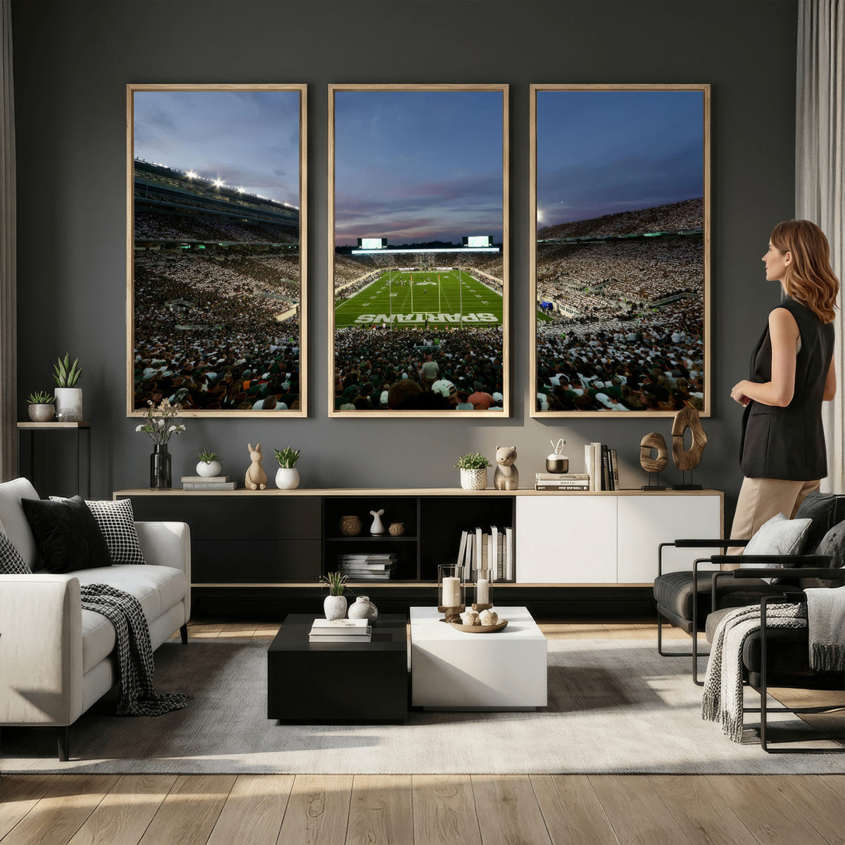 90831-PAN-FL-20X10 - Michigan State Spartans Football Team Print - East Lansing Spartan Stadium Canvas Print