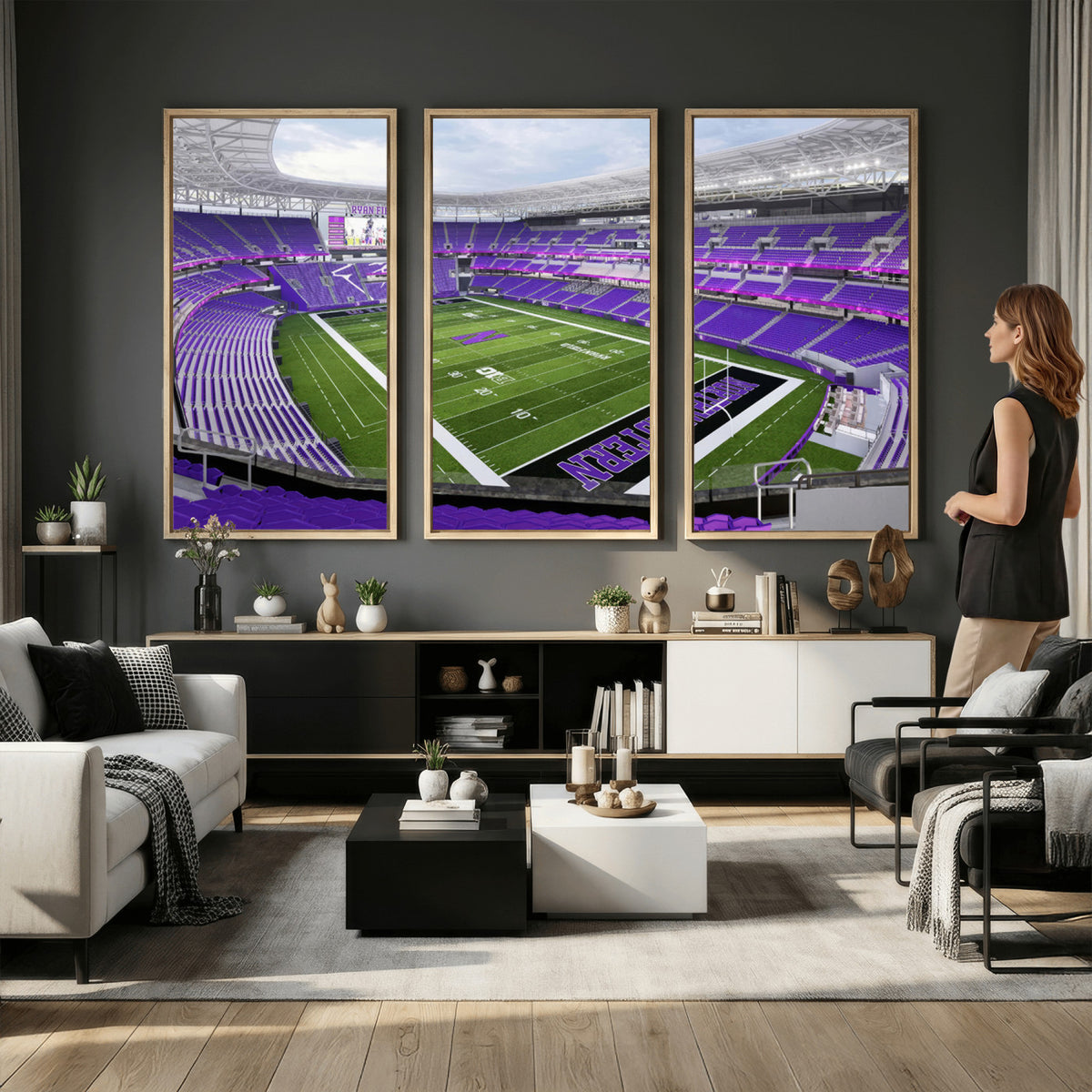 49190-MGV-CV-36X24 - Northwestern University Wildcats Football Team Print - Evanston Ryan Field Wall Art Canvas Print