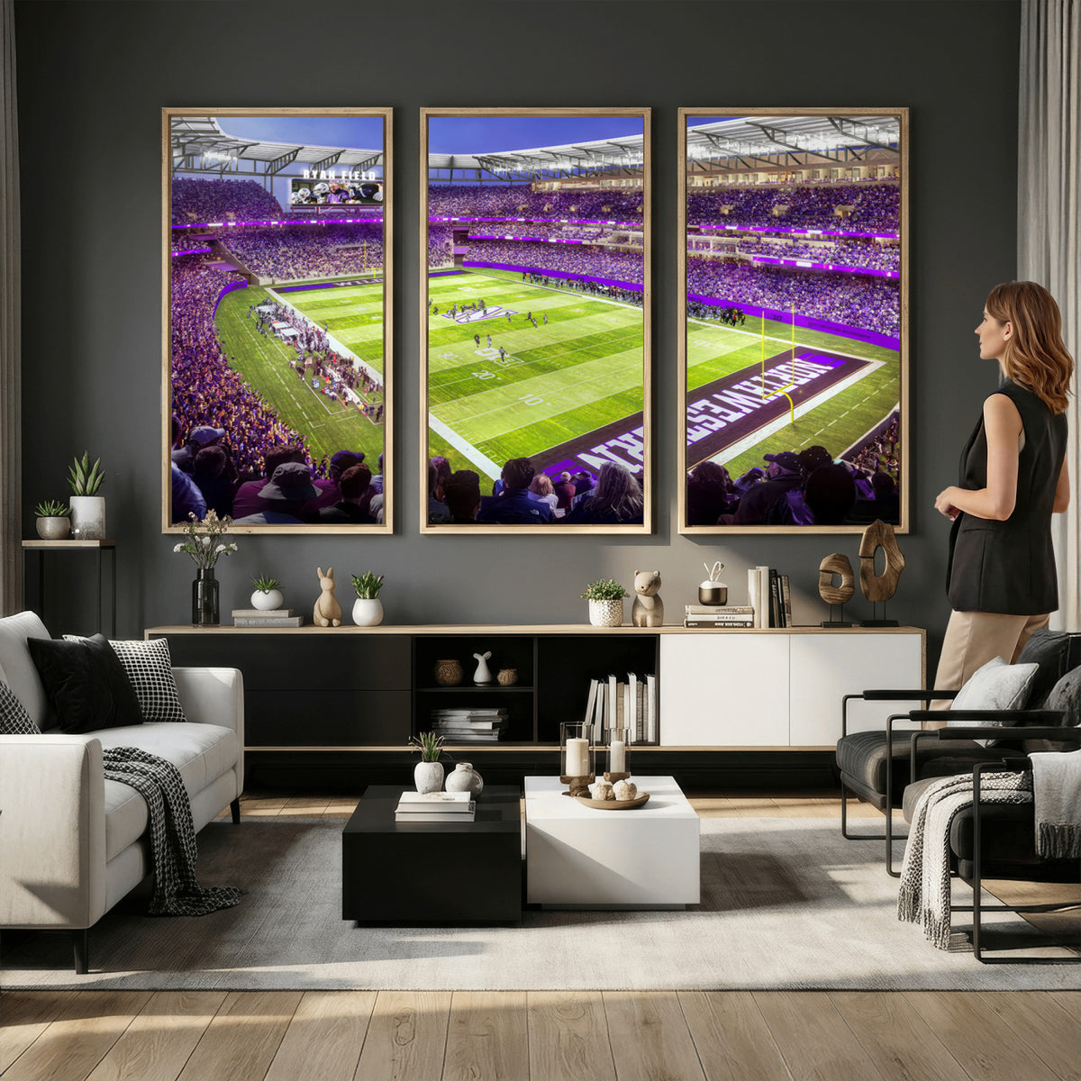 81245-MGV-CV-36X24 - Northwestern University Wildcats Football Team Print - Evanston Ryan Field Wall Art Canvas Print