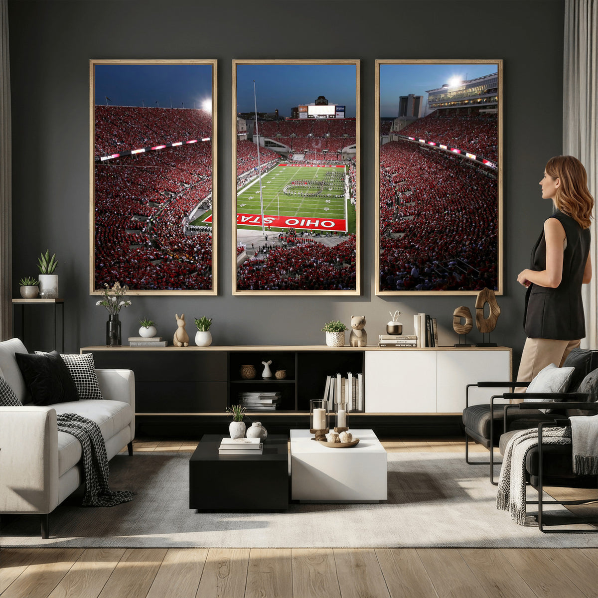 98743-PAN-FL-20X10 - Ohio State University Buckeyes Football Team Print - Columbus Ohio Stadium Wall Art Canvas Print