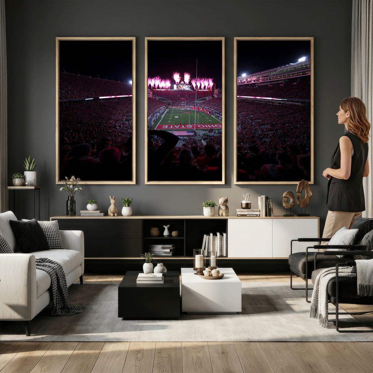 20483-PAN-FL-20X10 - Ohio State University Buckeyes Football Team Print - Columbus Ohio Stadium Wall Art Canvas Print