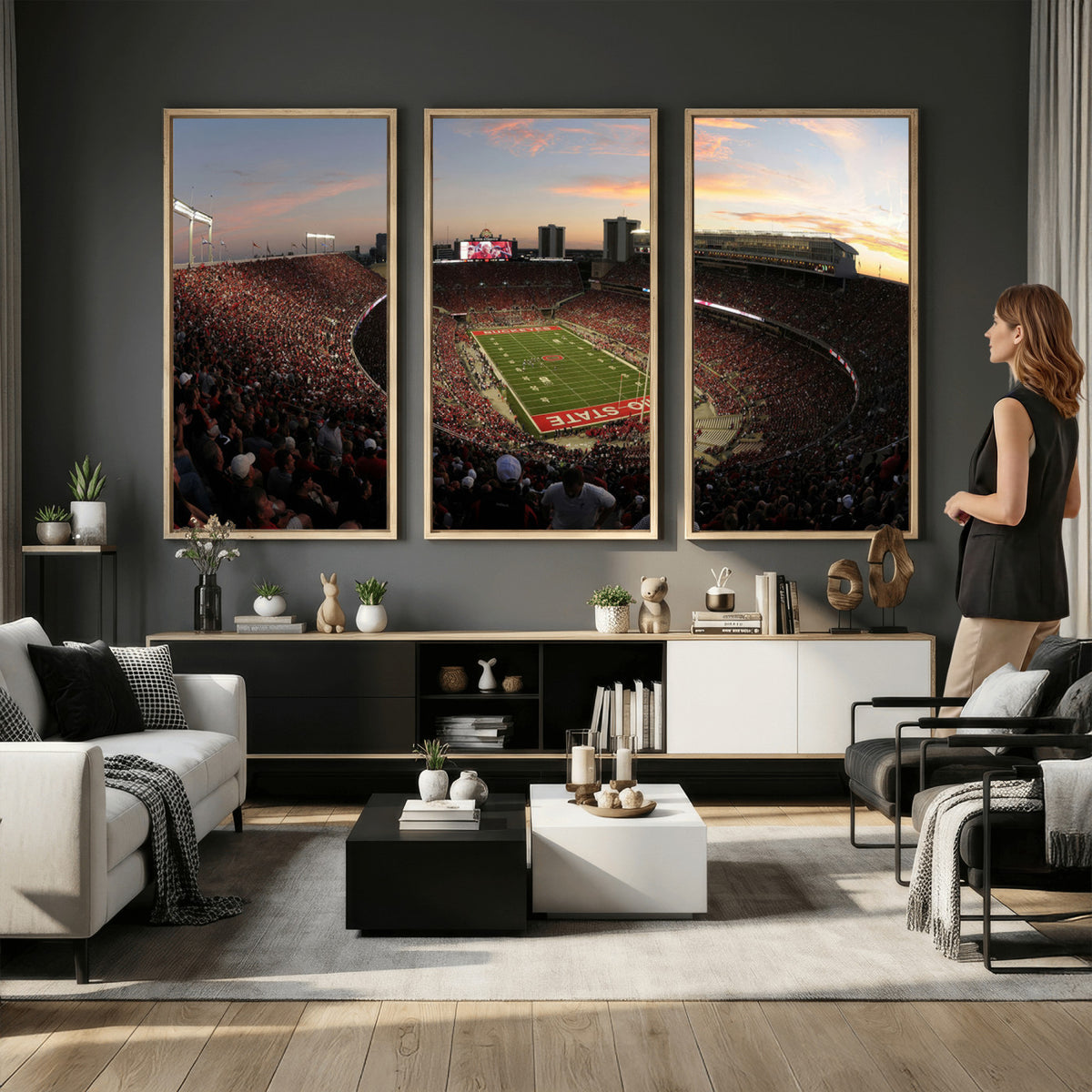 28825-PAN-FL-20X10 - Ohio State University Buckeyes Football Team Print - Columbus Ohio Stadium Wall Art Canvas Print