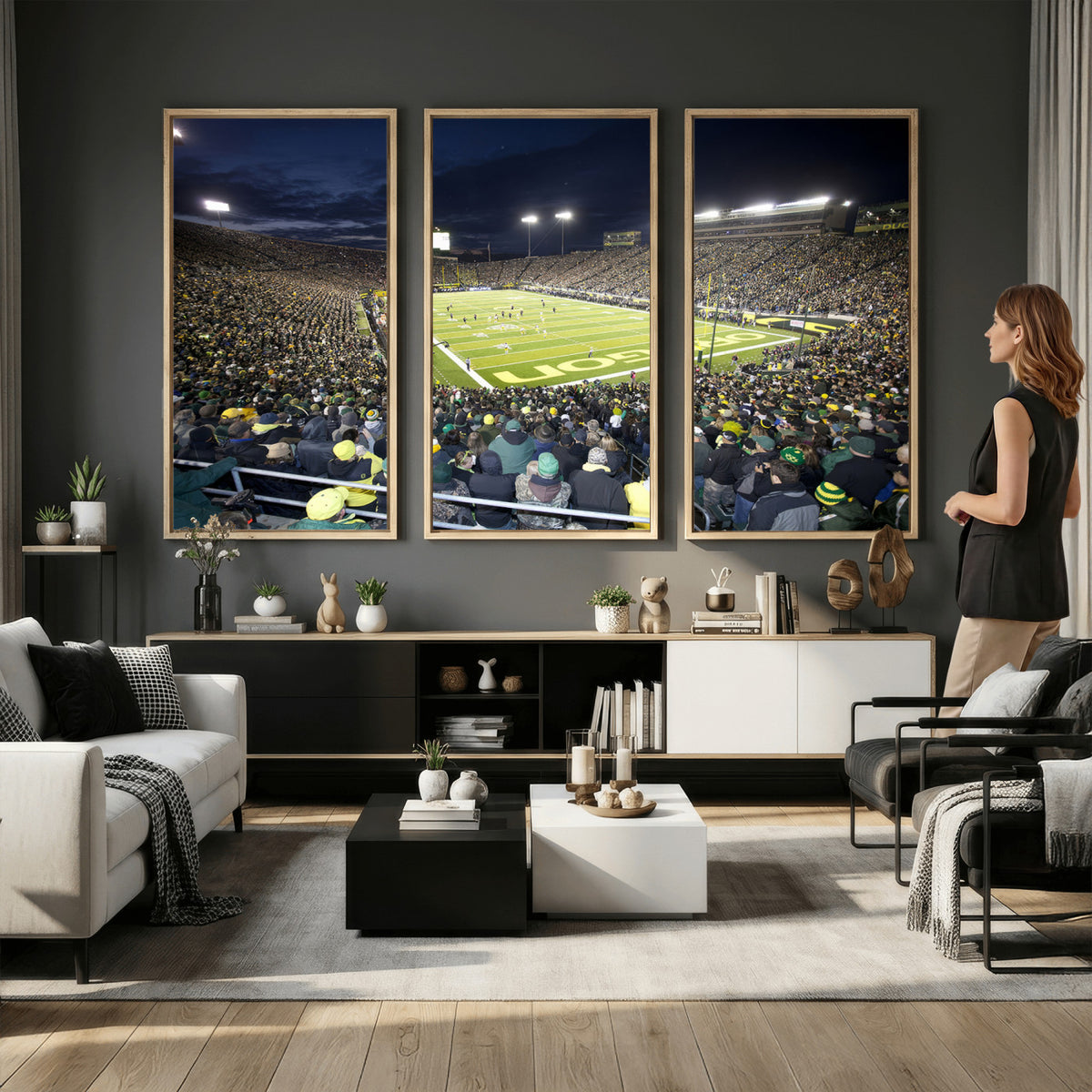 48756-PAN-FL-20X10 - University of Oregon Ducks Football Team Print - Eugene Autzen Stadium Wall Art Canvas Print