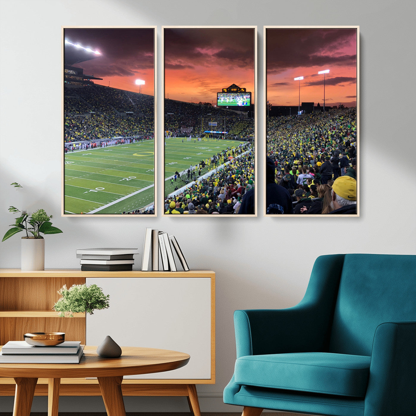 MGV-FC-48X32-3P - Eugene Autzen Stadium Canvas Wall Art Print – Sunset Over Iconic Football Field Wall Decor for Home