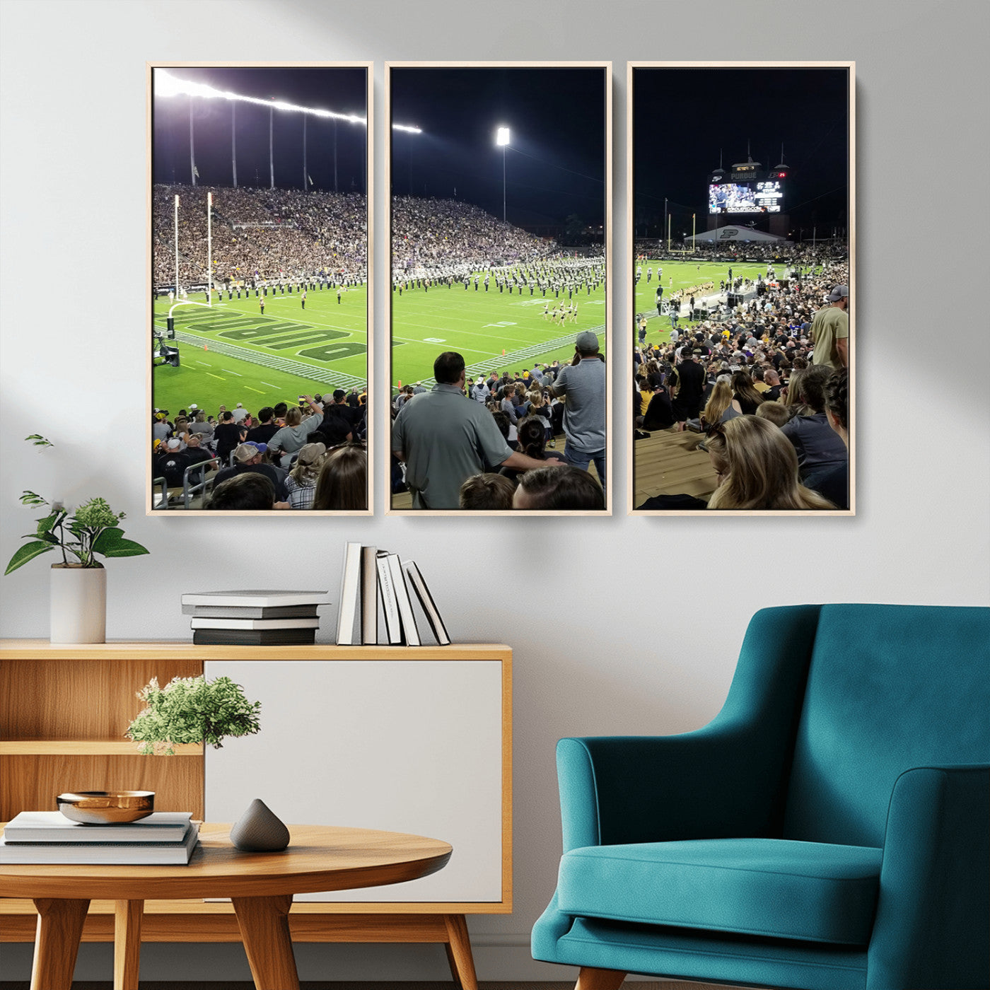 MGV-FC-48X32-3P - Purdue University Boilermakers Football Team Print - West Lafayette Ross-Ade Stadium Wall Art Canvas