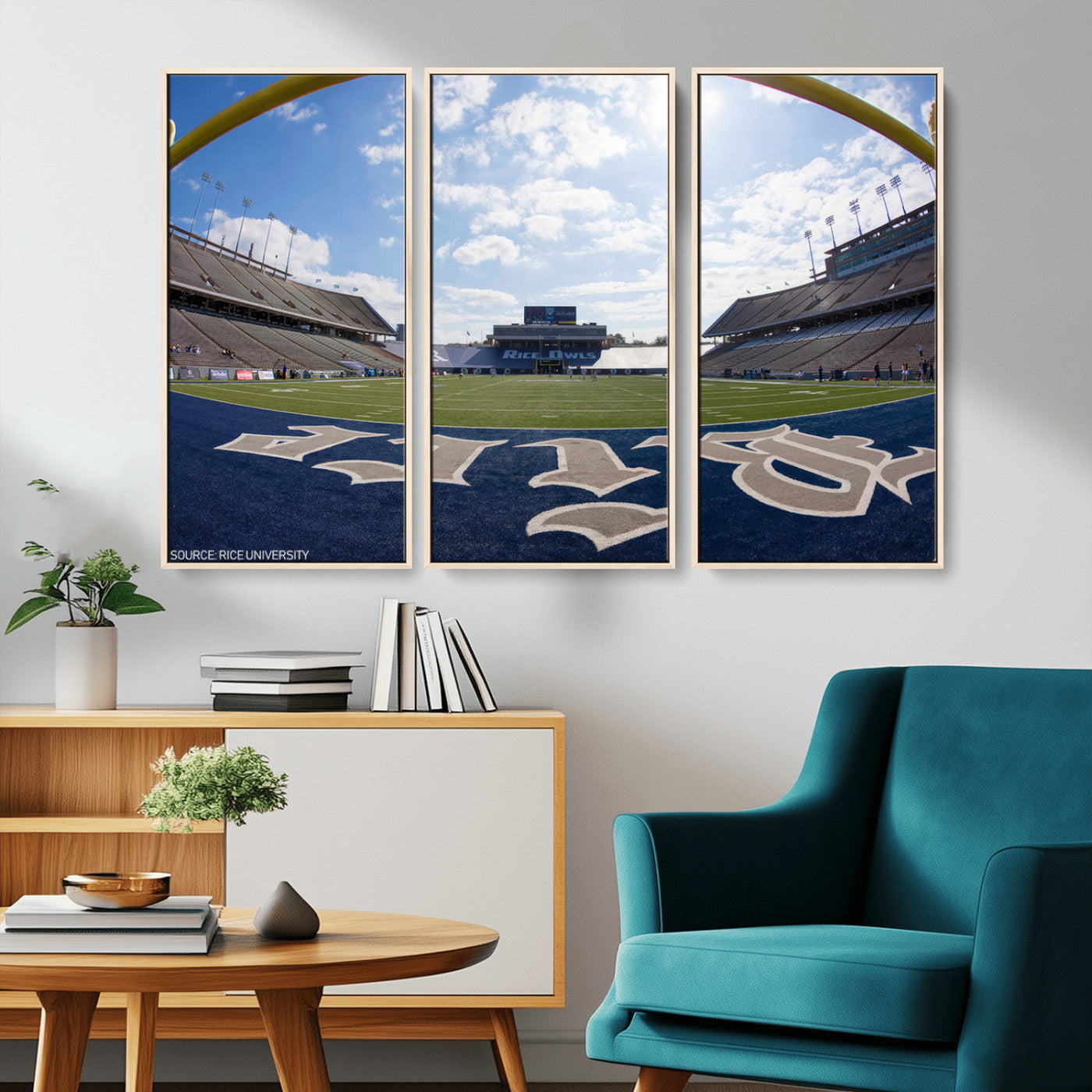 MGV-FC-48X32-3P - Rice University Owls Football Team Print - Houston Rice Stadium Wall Art Canvas Print