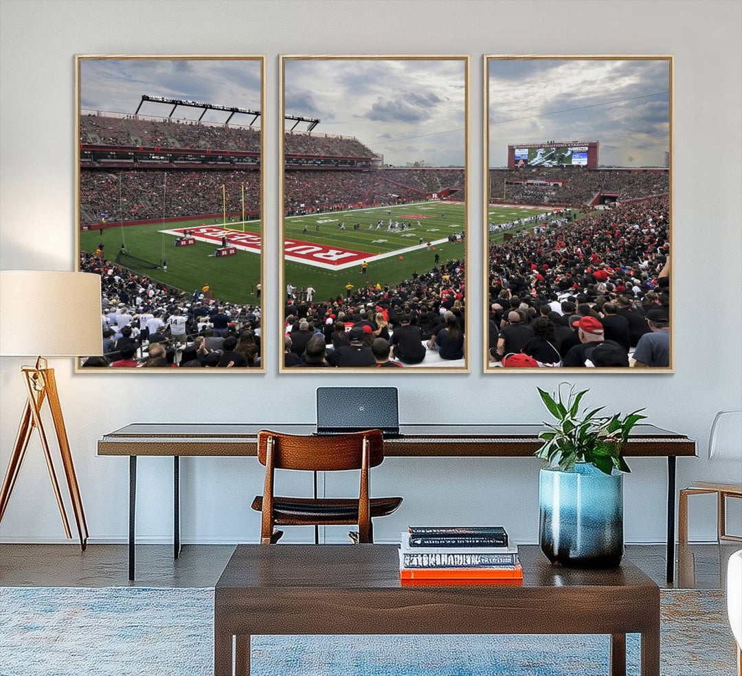 Premium canvas print depicting the Rutgers Scarlet Knights football at SHI Stadium, Piscataway.