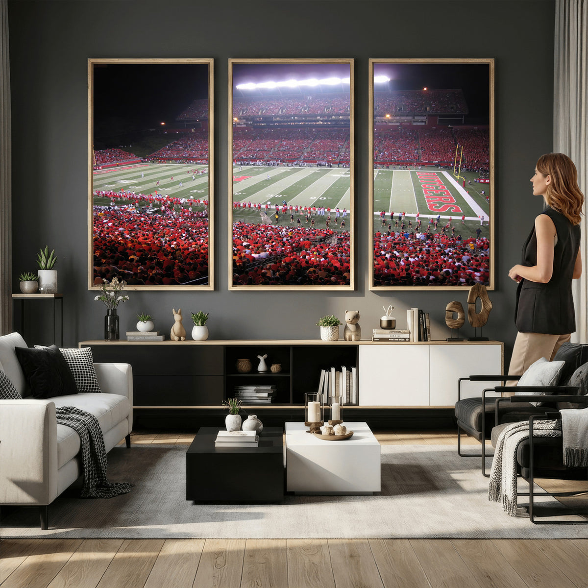 53225-PAN-FL-20X10 - Rutgers University Scarlet Knights Football Team Print - Piscataway SHI Stadium Wall Art Canvas