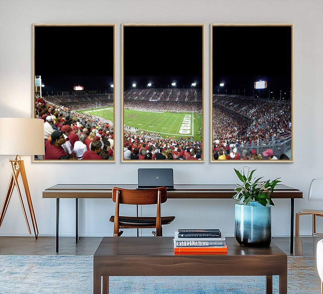 This Stanford University Cardinal Football Team canvas print, depicting fans in red filling Stanford Stadium at night, is perfect.