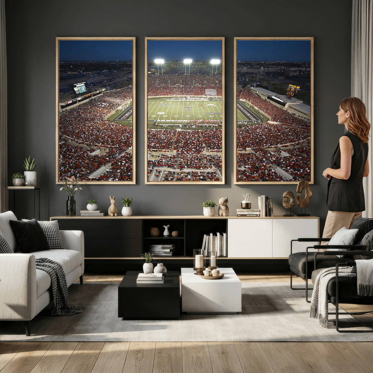 55763-MGV-CV-36X24 - Texas Tech Red Raiders Football Team Print, Lubbock Jones AT&T Stadium, Framed and Ready to Hang