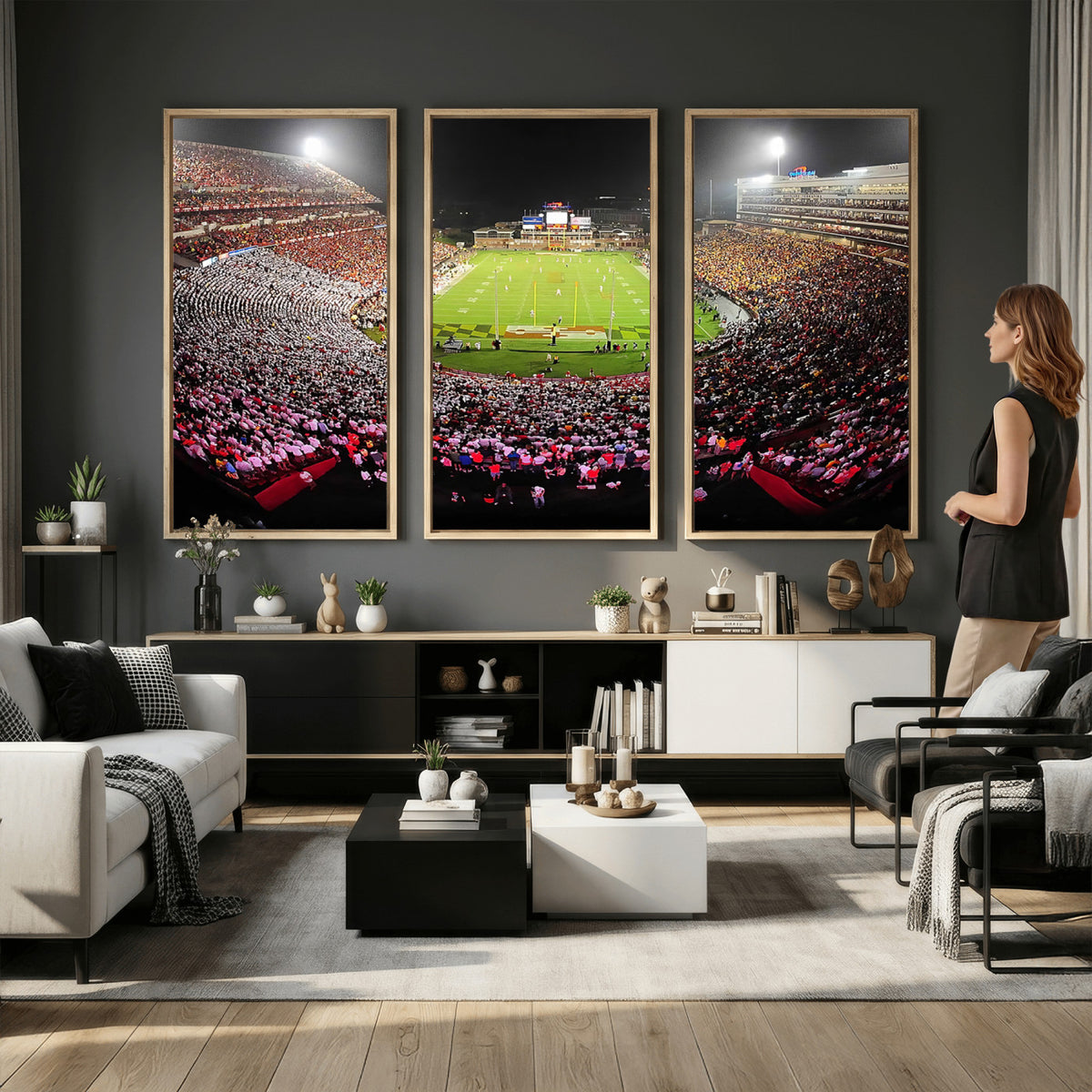 12091-PAN-FL-20X10 - University of Maryland Terrapins Football Team Print - College Park SECU Stadium Wall Art Canvas