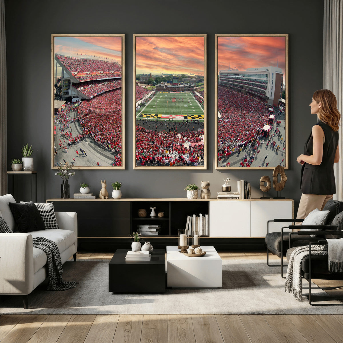 24140-PAN-FL-20X10 - University of Maryland Terrapins Football Team Print - College Park SECU Stadium Wall Art Canvas