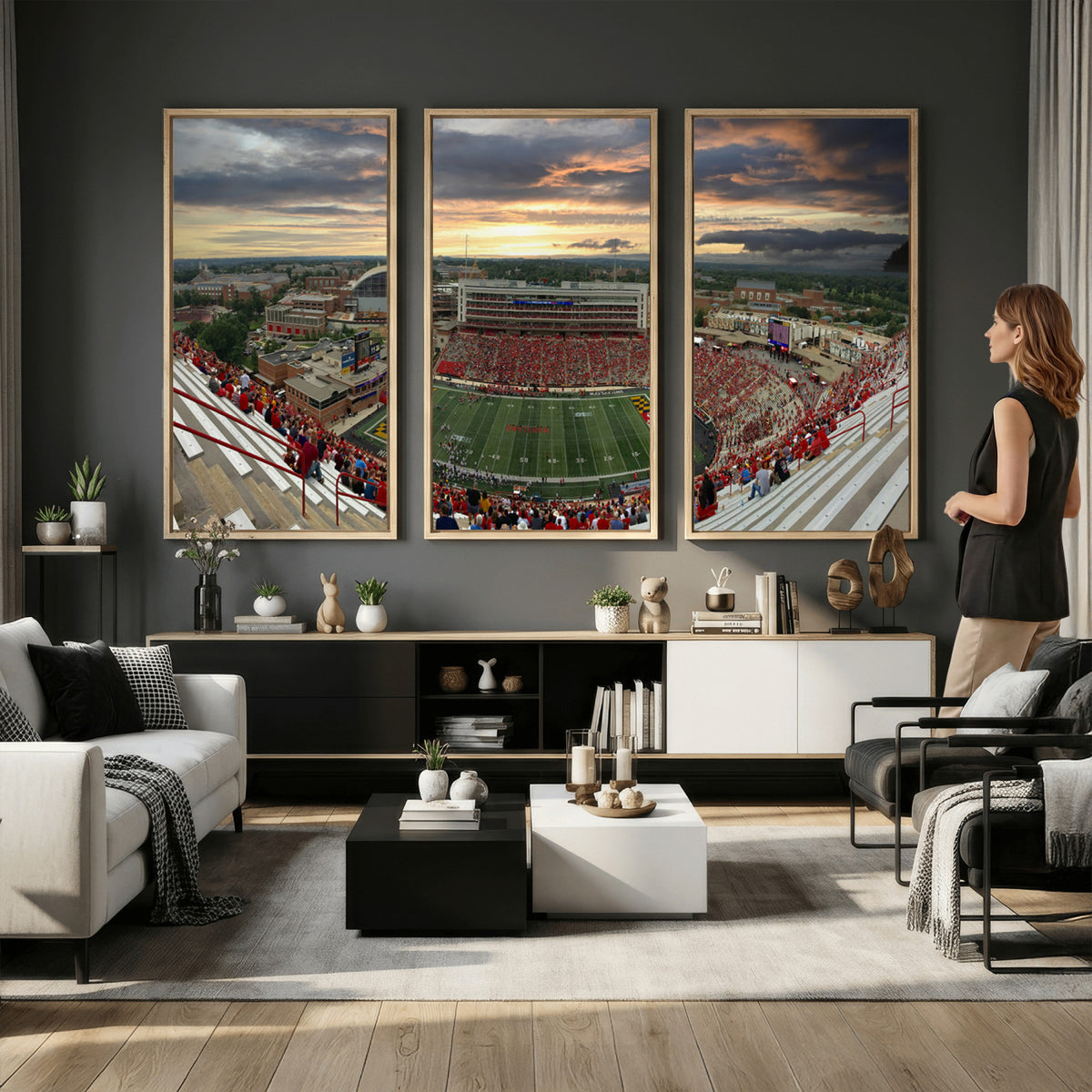 29993-PAN-FL-20X10 - University of Maryland Terrapins Football Team Print - College Park SECU Stadium Wall Art Canvas